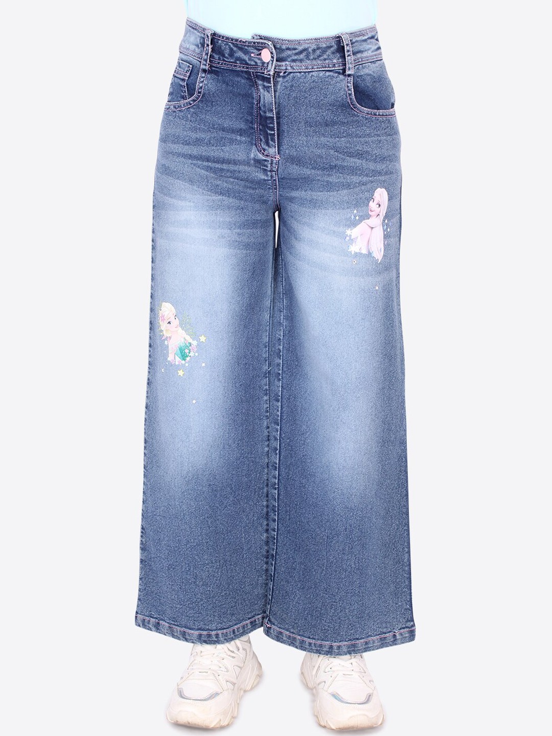 

CUTECUMBER Girls Blue Bootcut Mildly Distressed Heavy Fade Stretchable Jeans
