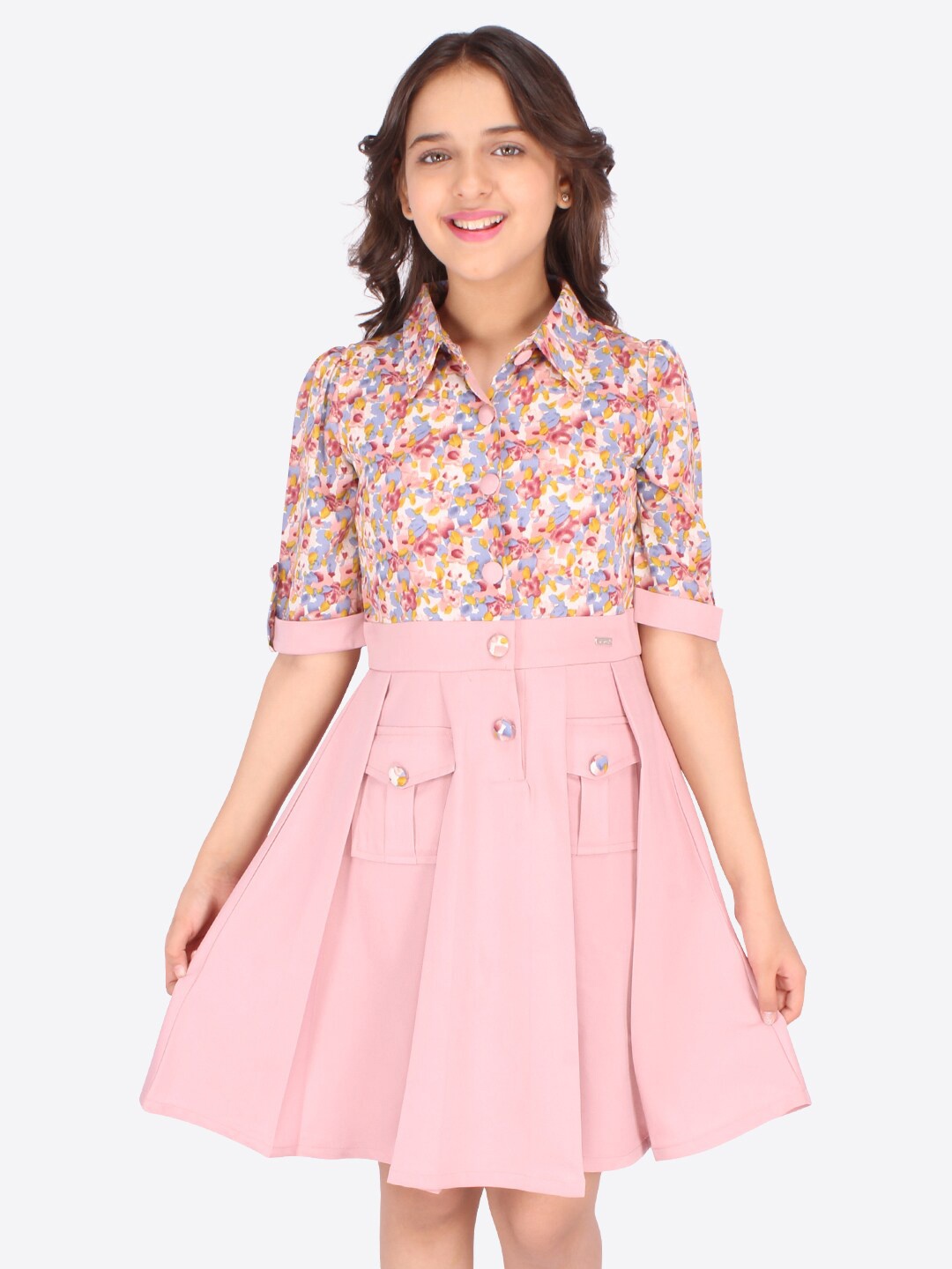 

CUTECUMBER Girls Pink Floral Georgette Dress