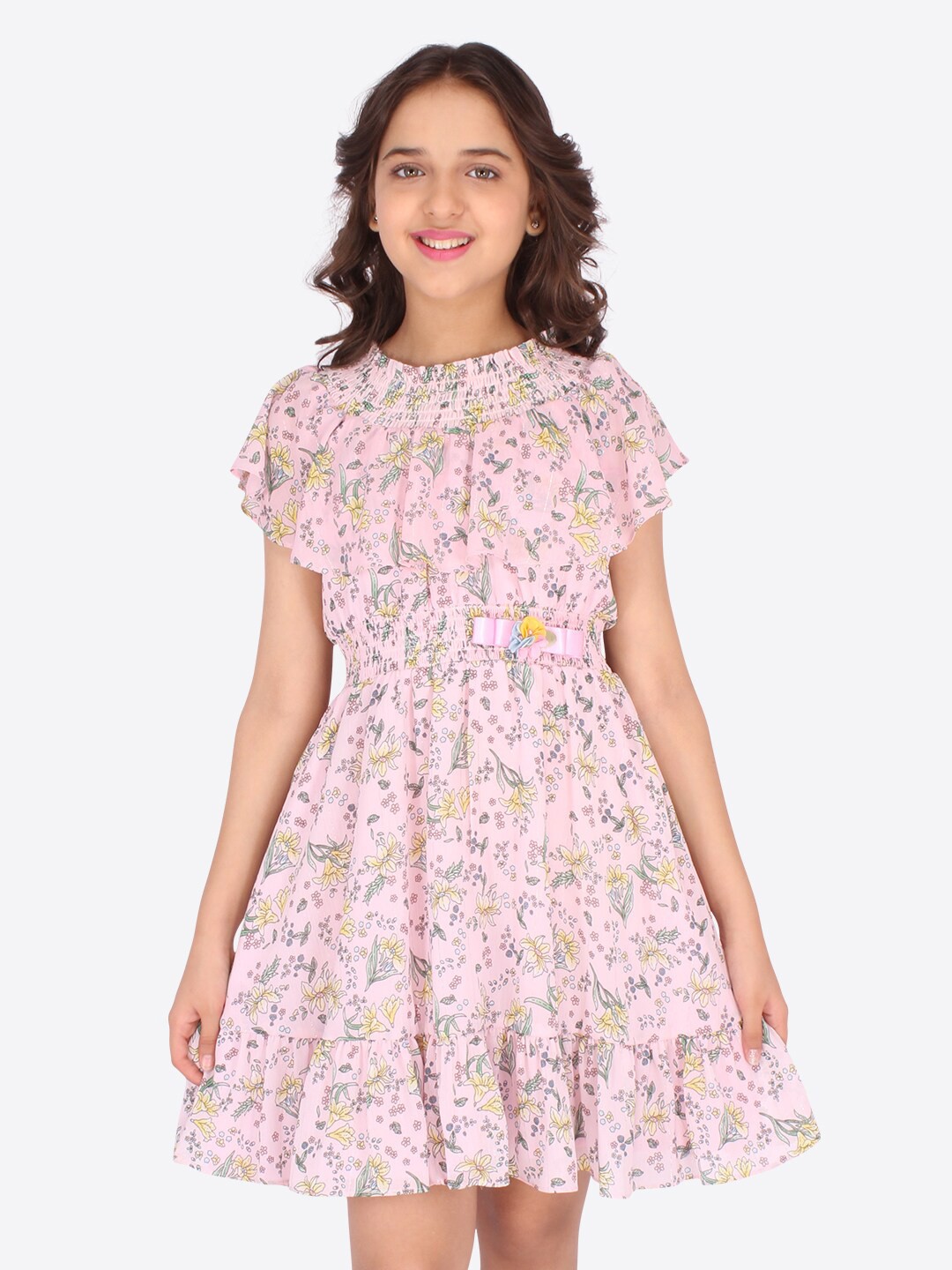 

CUTECUMBER Pink Floral Georgette Dress