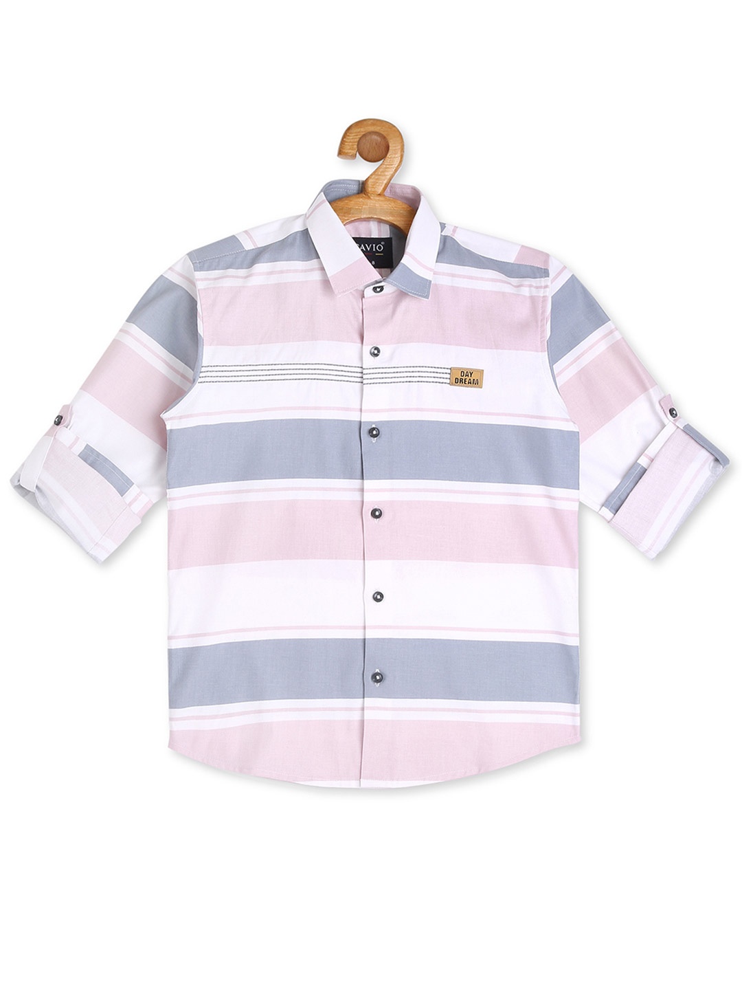 

CAVIO Boys Pink Horizontal Stripes Striped Cotton Casual Shirt