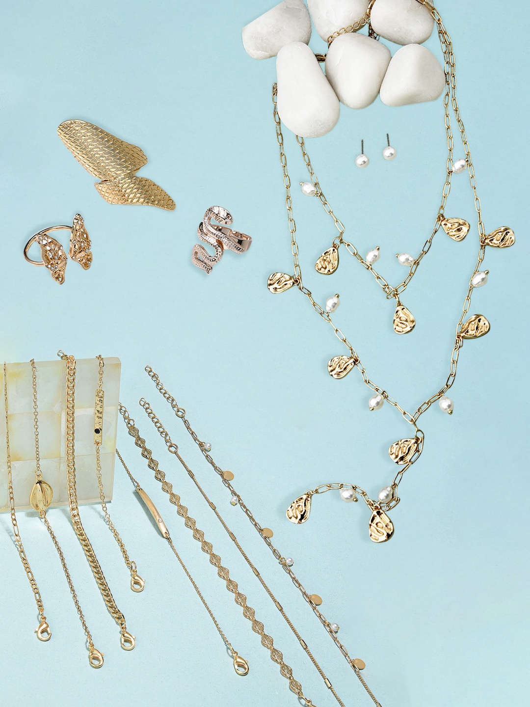 

AMI Gold-Plated & Pearl-Beaded Jewellery Set