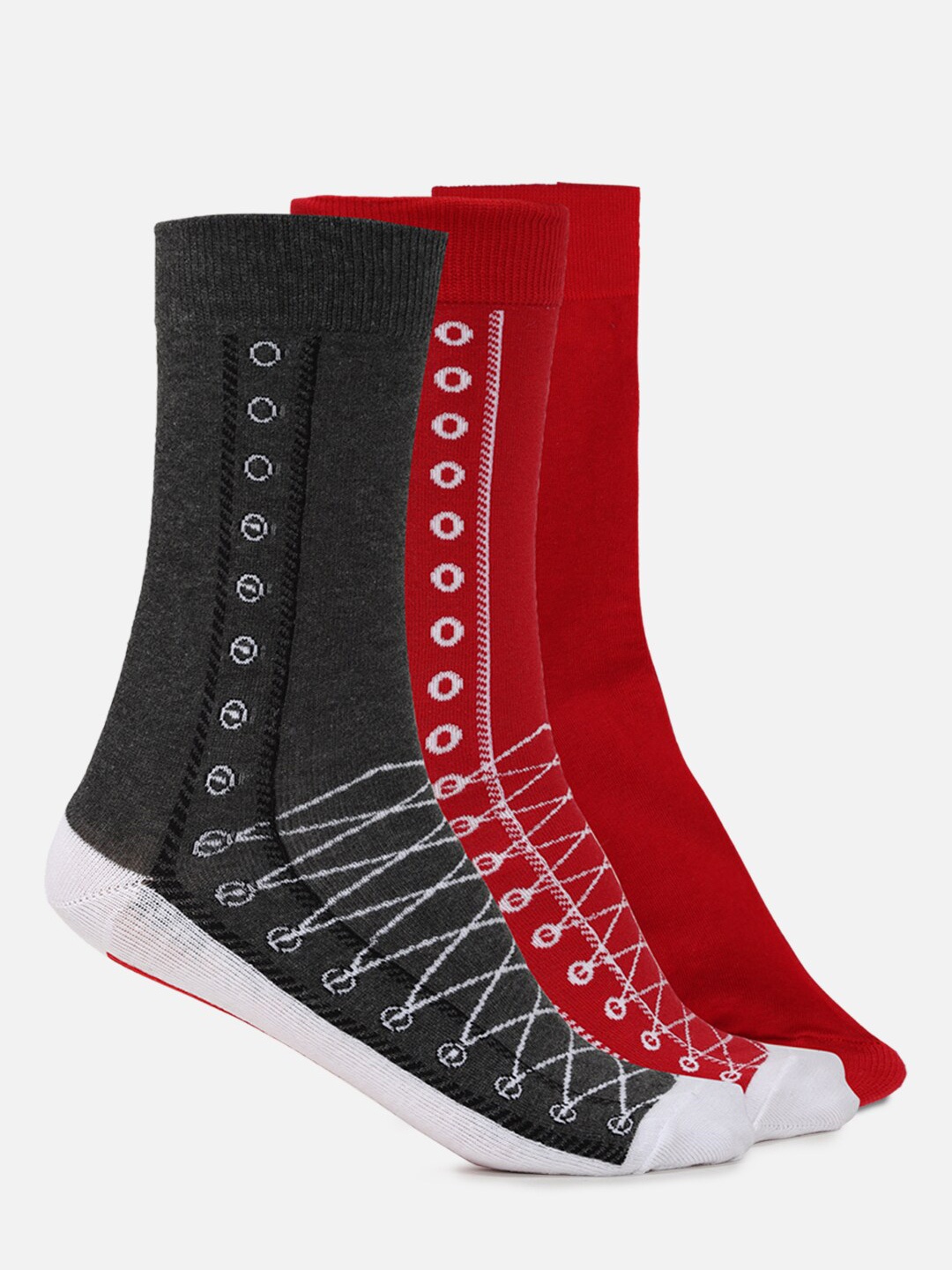 

FOREVER 21 Women Red & Grey Above Ankle-Length Socks, Multi