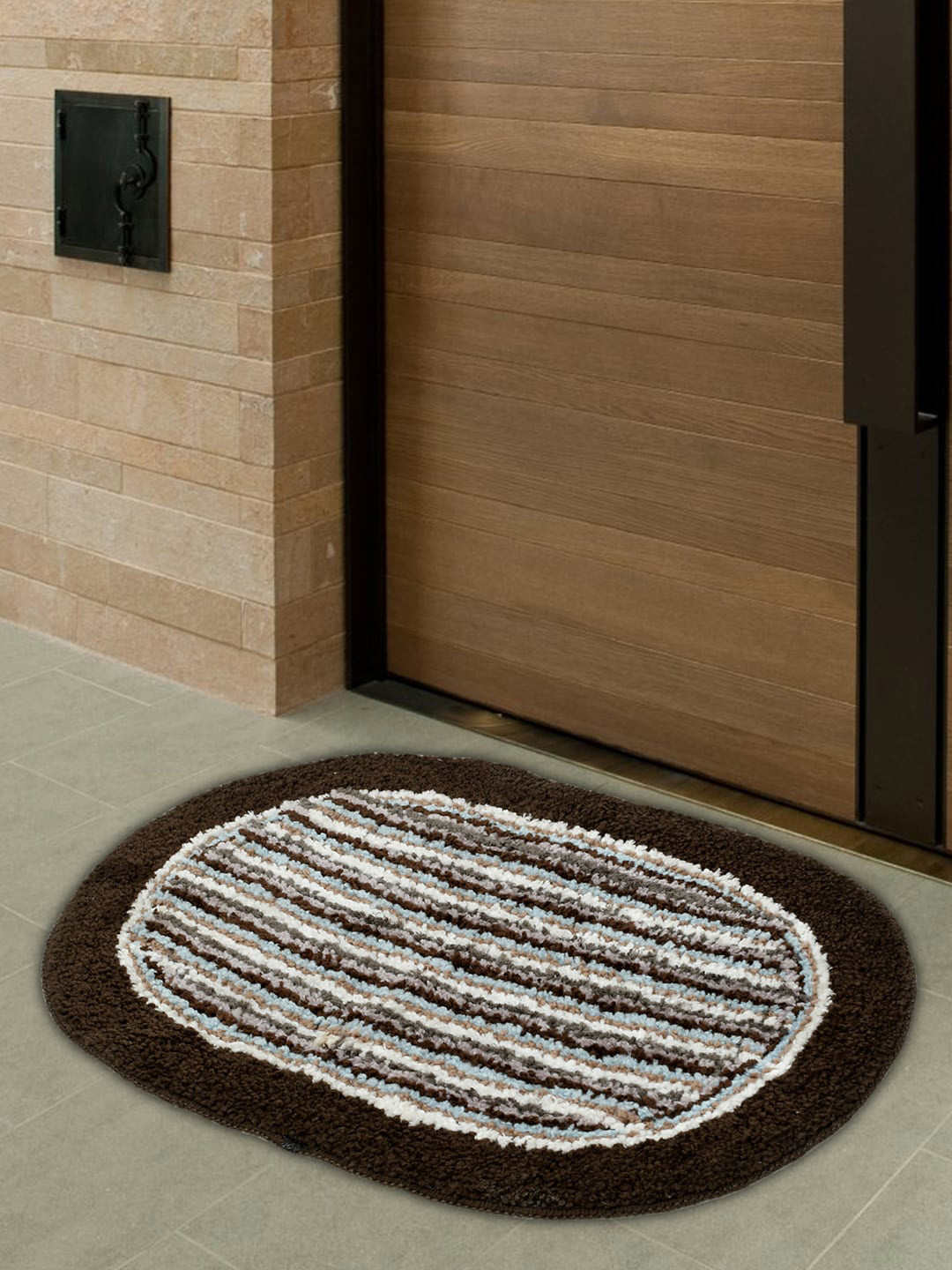 

Kuber Industries Brown & White Printed Cotton Anti-Skid Doormat