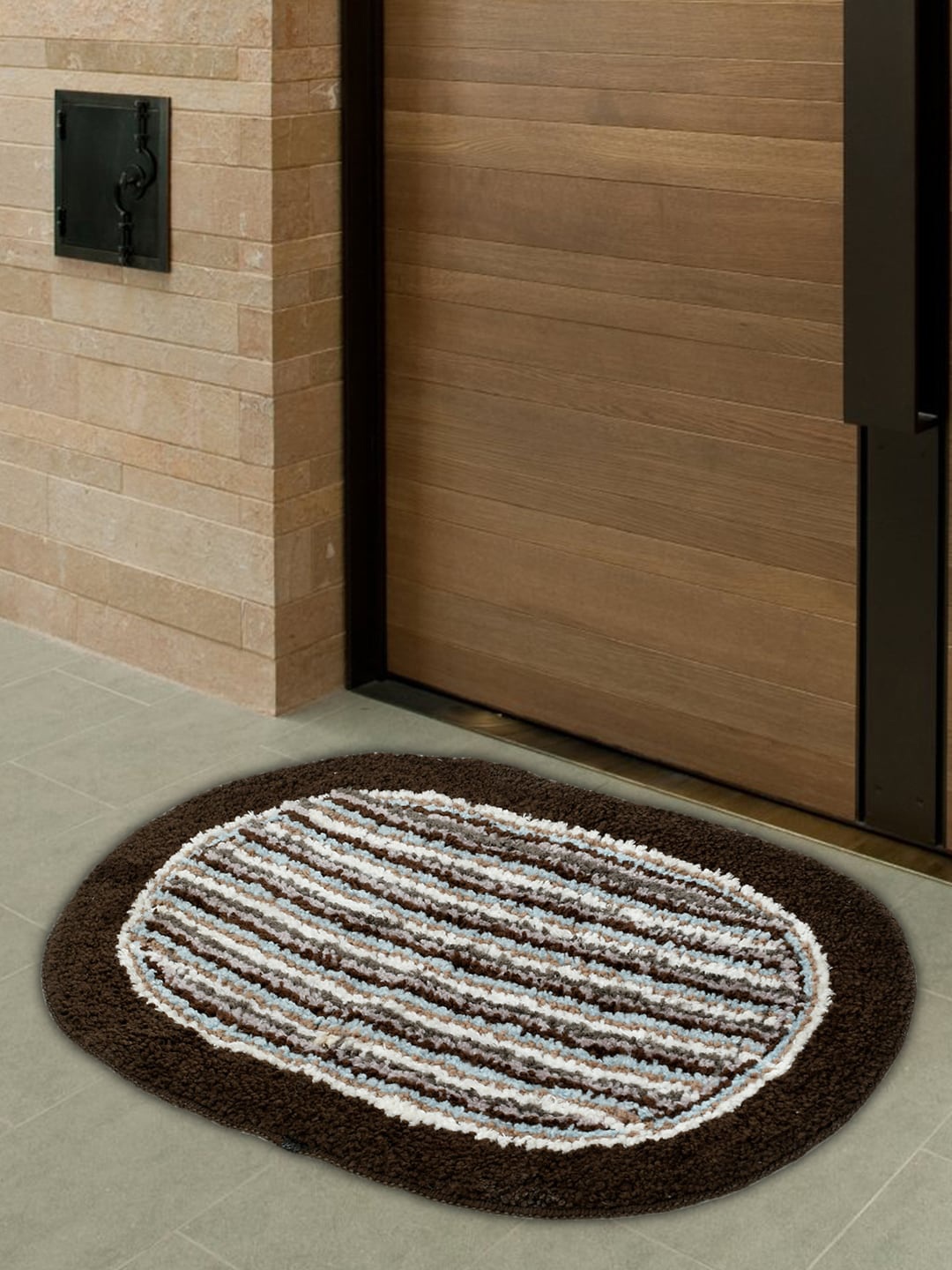 

Kuber Industries Set Of 3 Brown Striped Anti-Skid Doormats