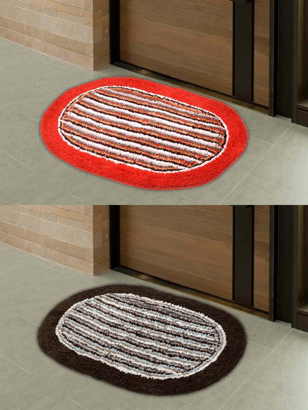 

Kuber Industries Set Of 2 Striped Soft Cotton Doormats, Multi