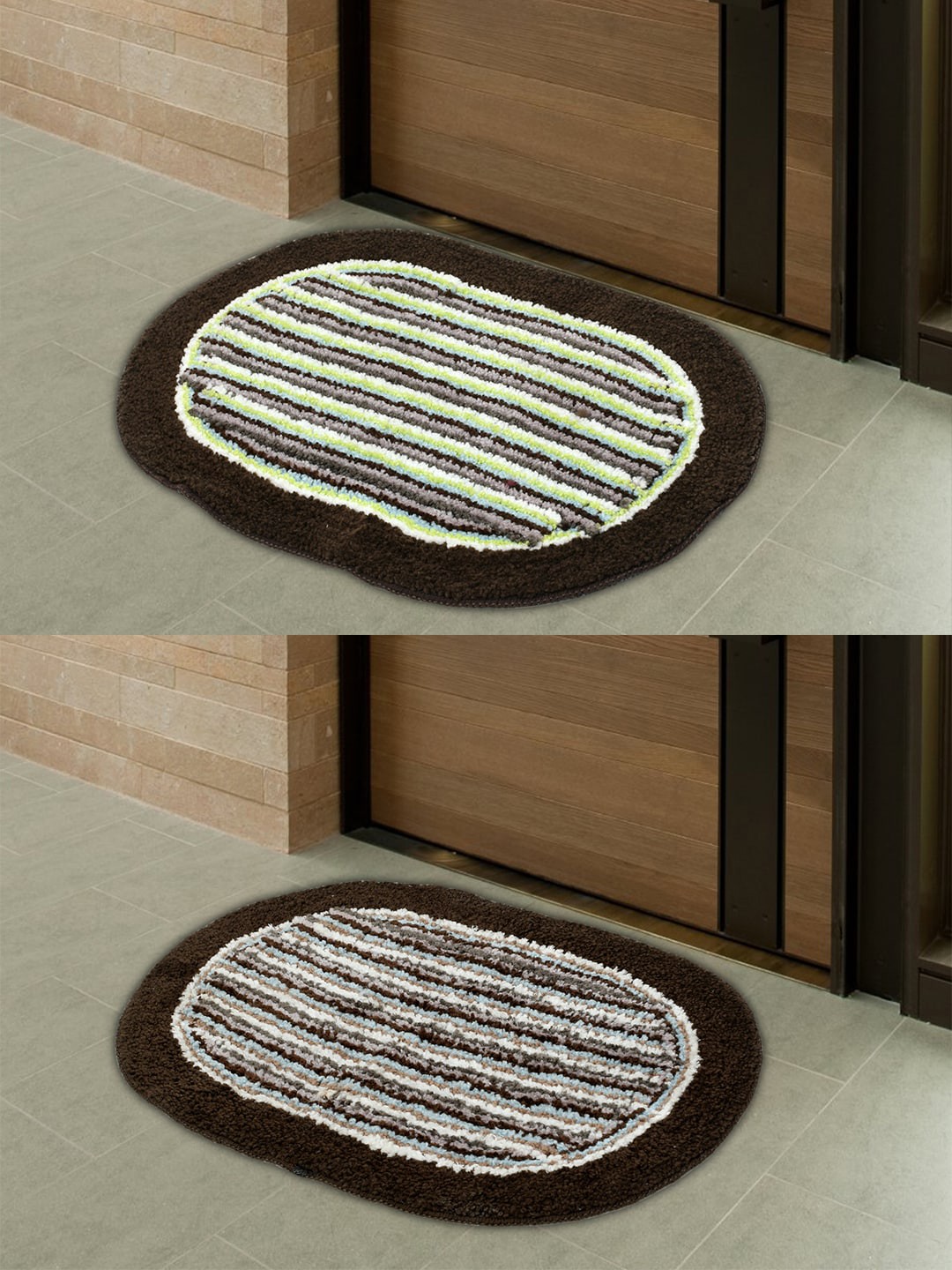 

Kuber Industries Pack of 2 Brown & Green Striped Cotton Doormats