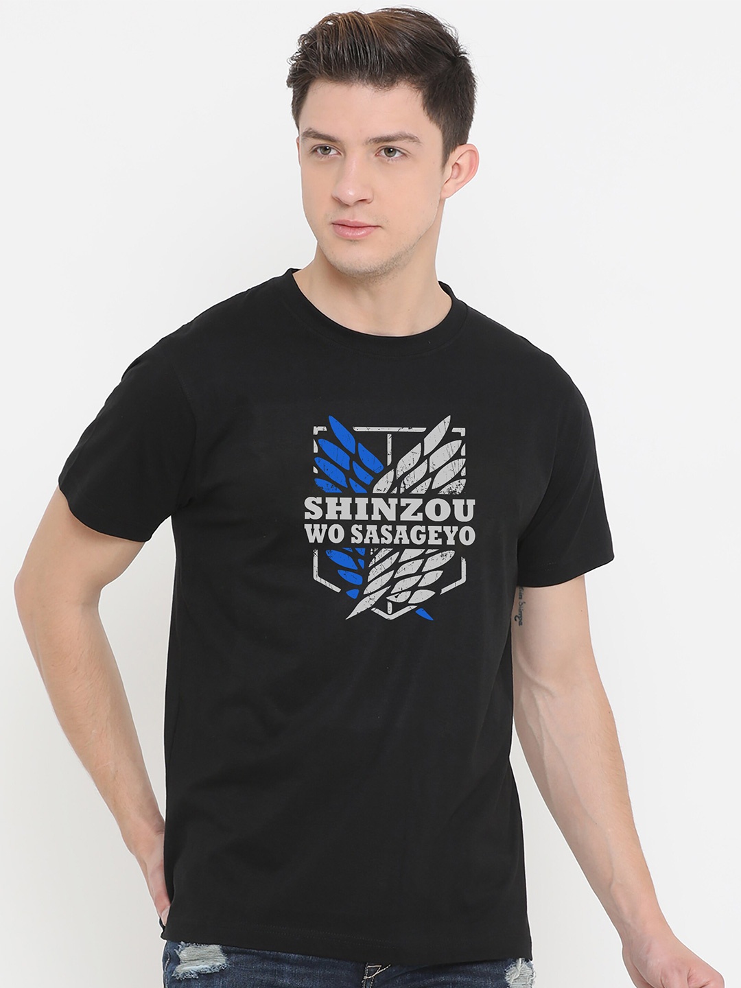 

Fully Filmy Men Black cotton Typography Printed Applique T-shirt