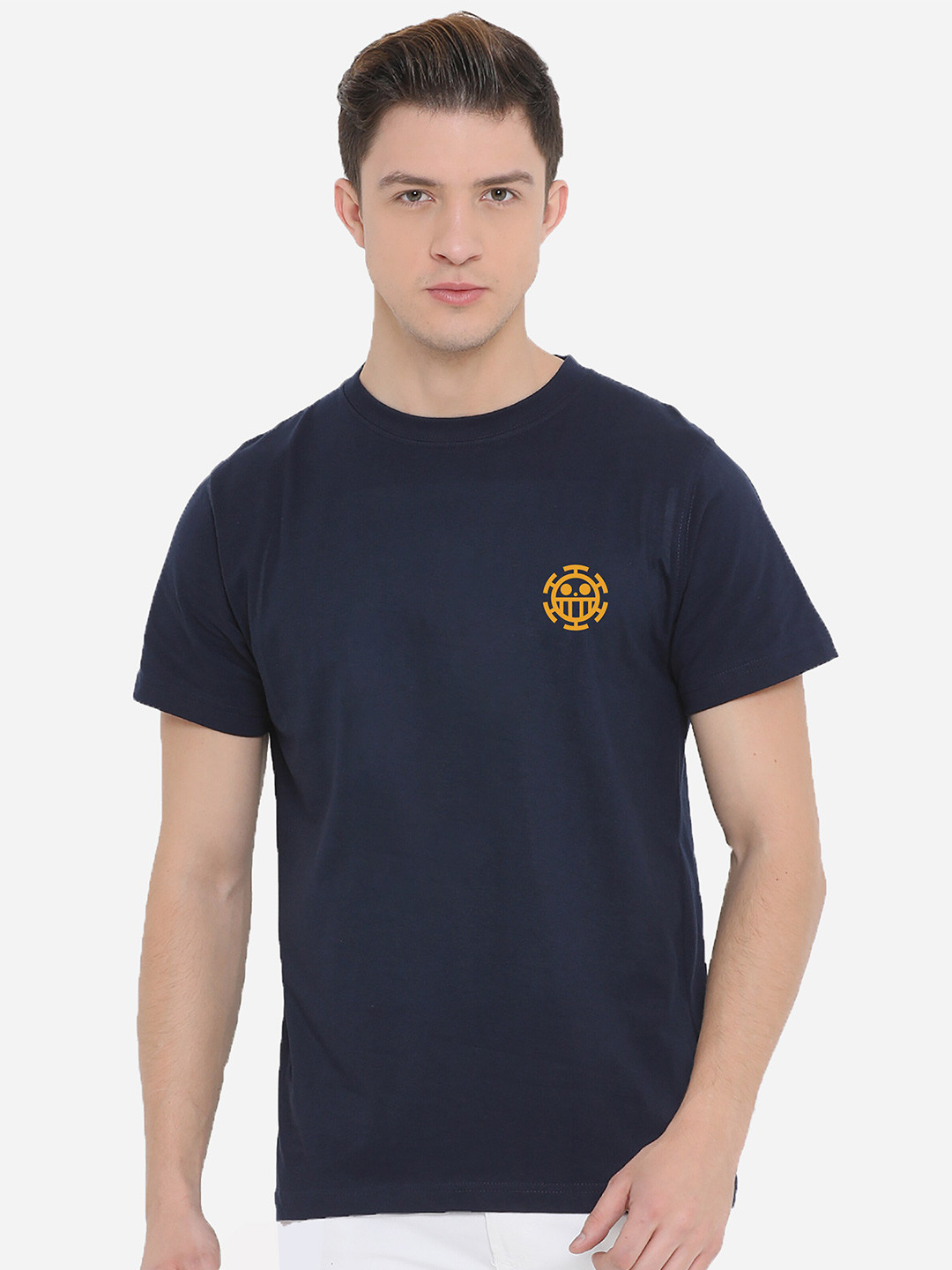 

Fully Filmy Men Navy Blue Applique T-shirt