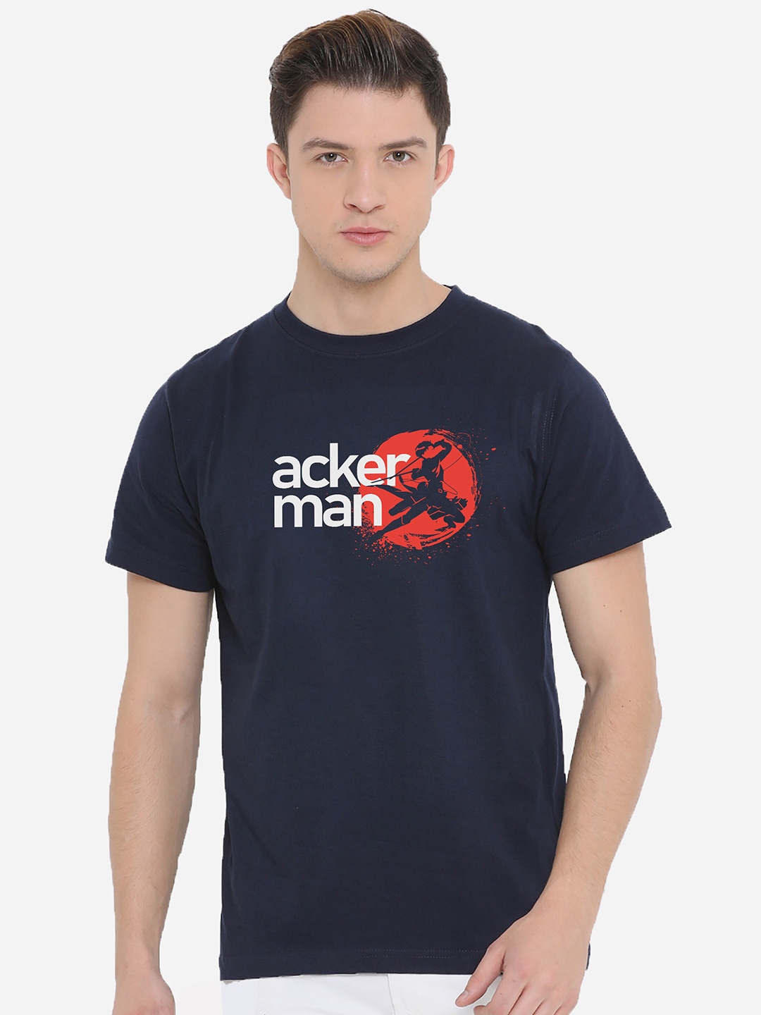 

Fully Filmy Men Navy Blue Typography Printed Cotton T-shirt