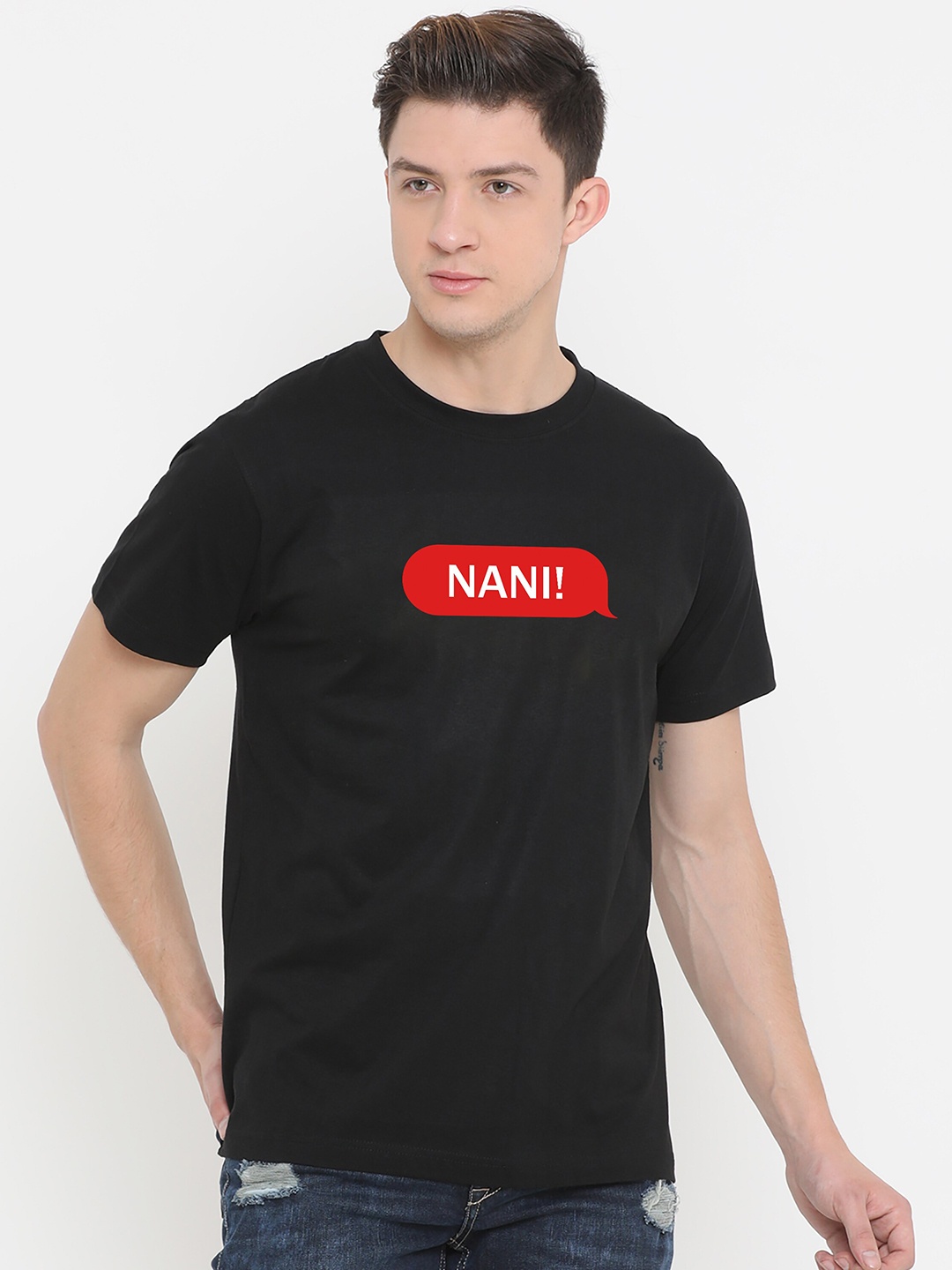 

Fully Filmy Men Black Typography Printed Applique T-shirt