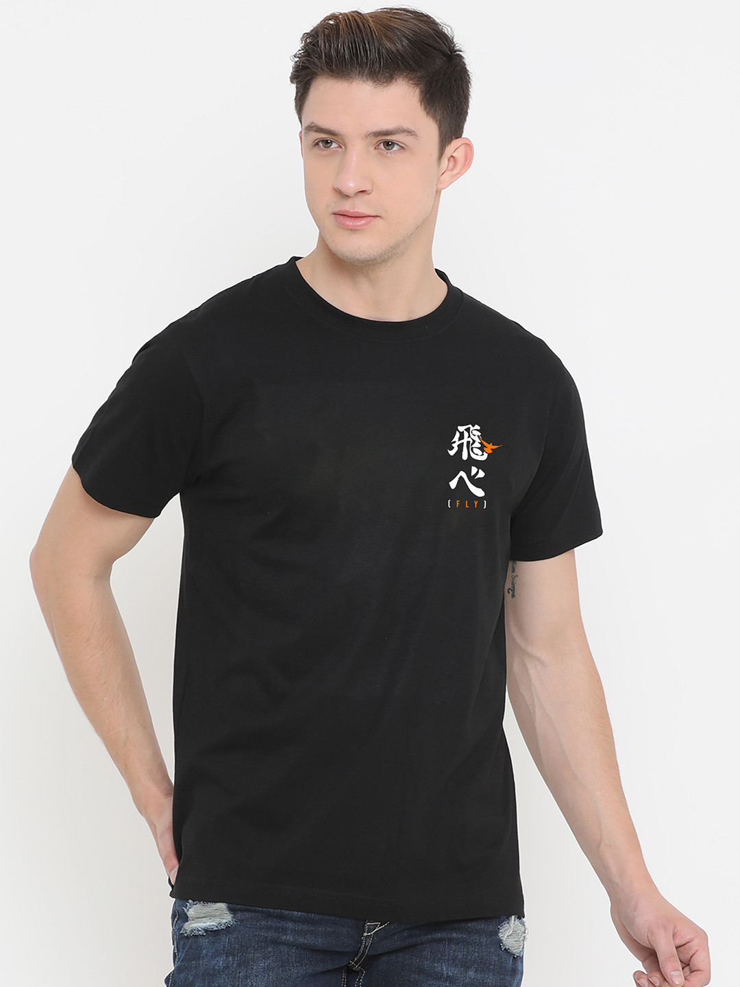 

Fully Filmy Men Black Typography Applique T-shirt