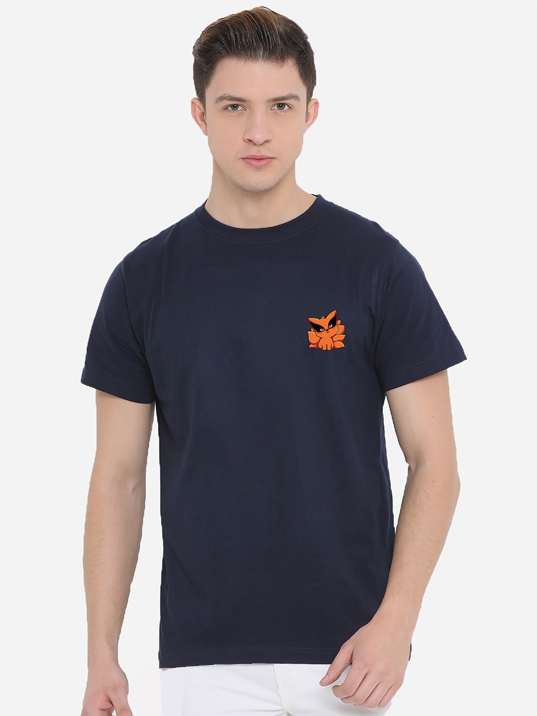 

Fully Filmy Men Navy Blue Applique T-shirt