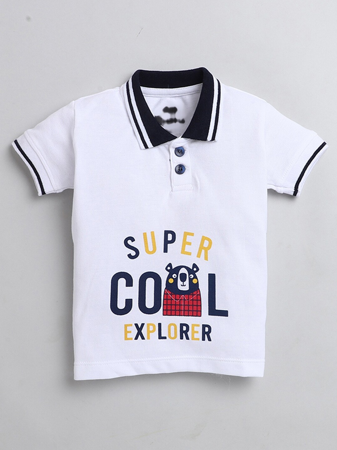 

Hopscotch Boys White Printed Cotton Polo Collar T-shirt