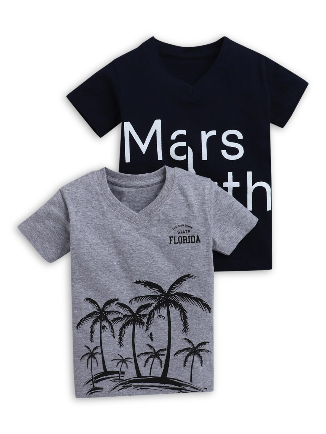 

Hopscotch Boys Pack of 2 Grey & Black Typography Printed Organic Cotton T-shirts