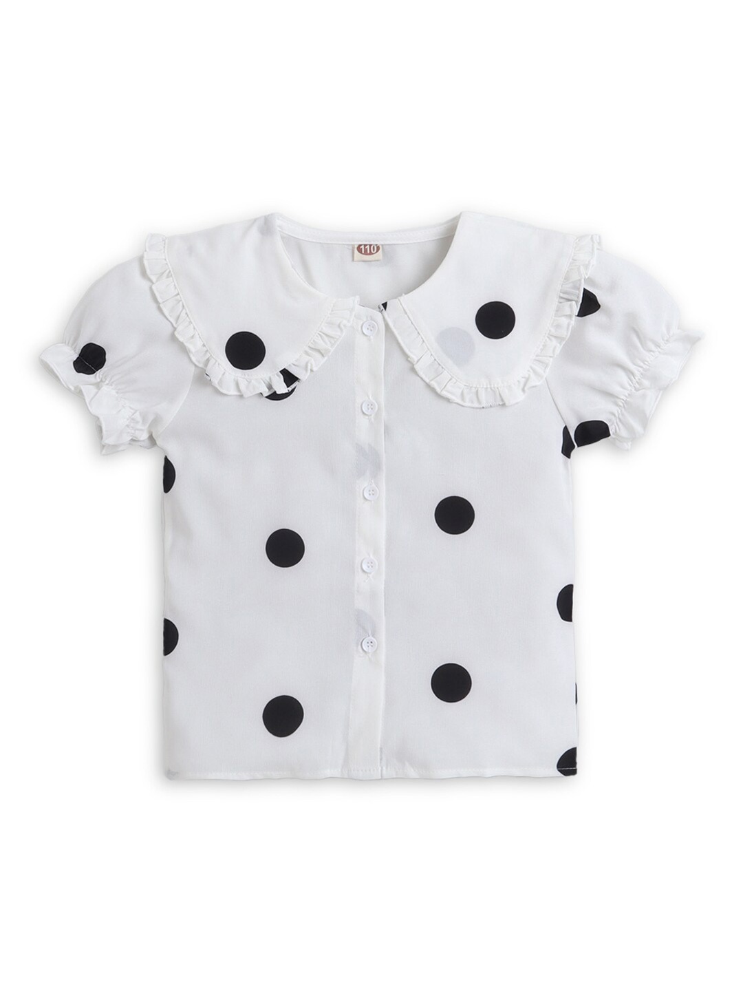 

Hopscotch Girls White Polka Dots Printed Peter Pan Collar Shirt Style Top