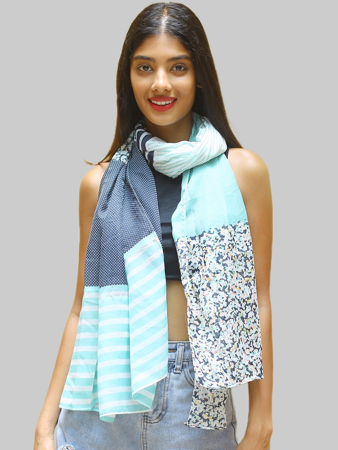 

Ayesha Women Green & White Printed Polycotton Scarf