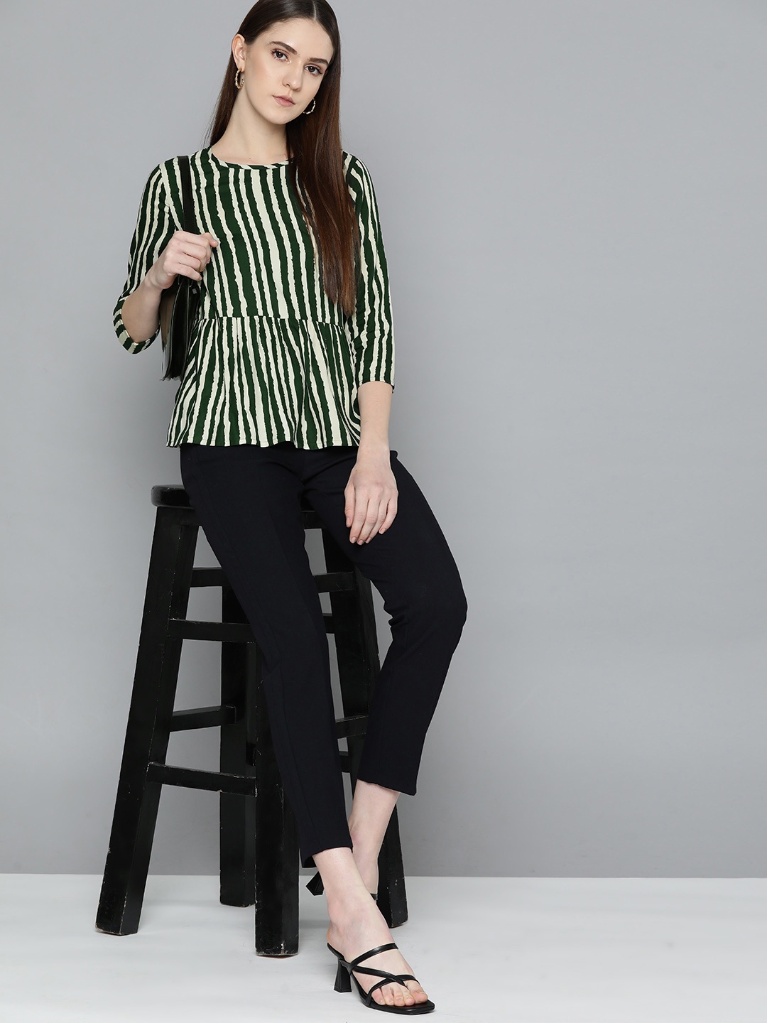 

Chemistry Striped Peplum Top, Green