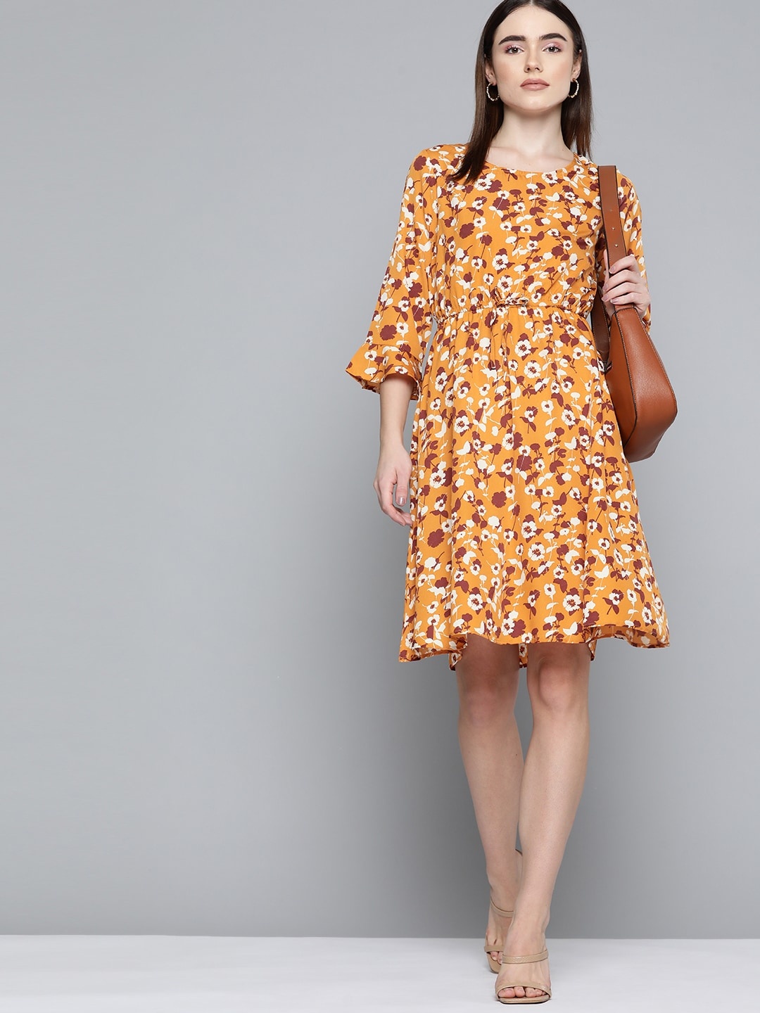 

Chemistry Orange & Maroon Floral Print A-Line Dress