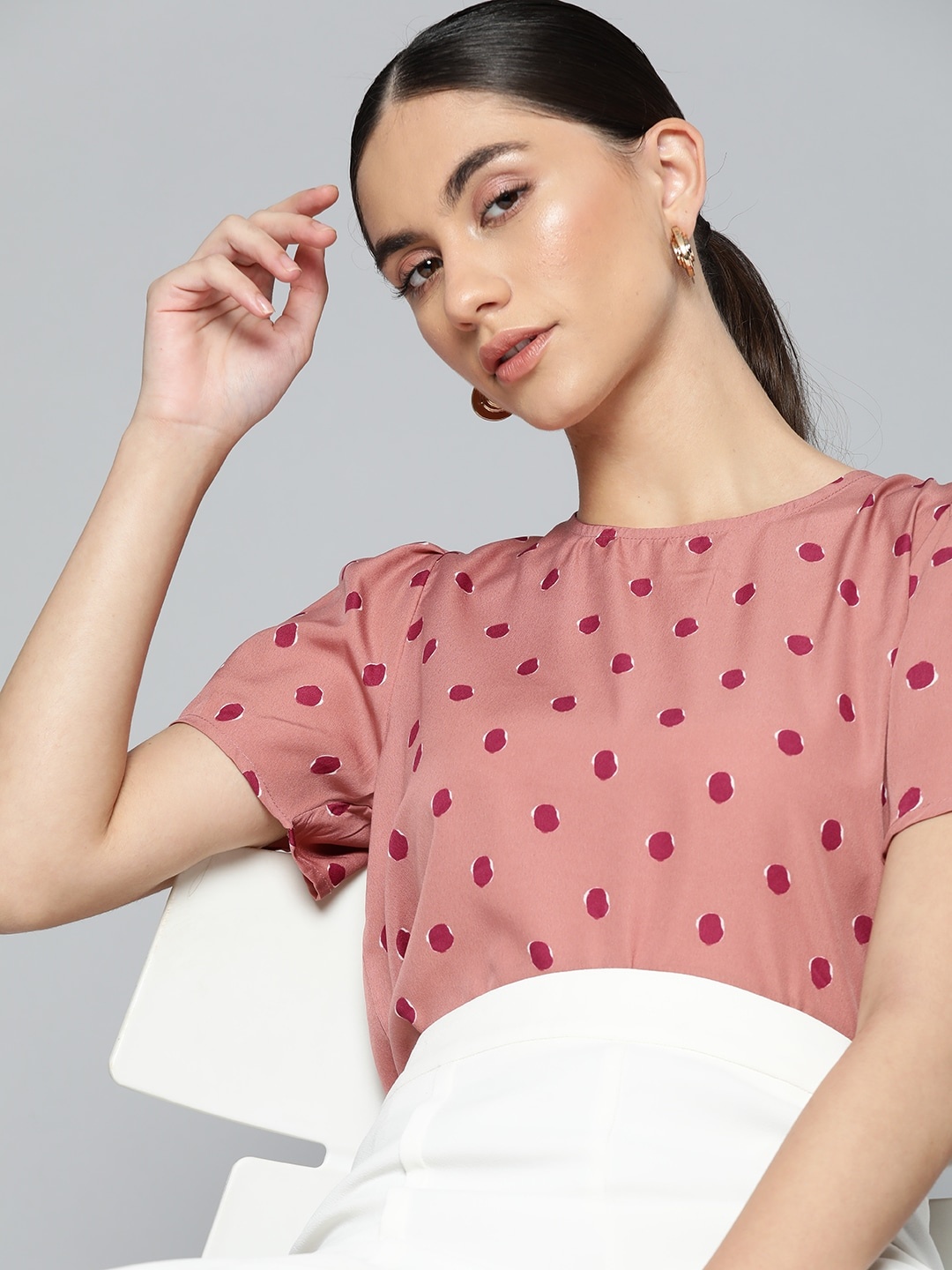 

Chemistry Dusty Pink Printed Puff Sleeves Top, Rose