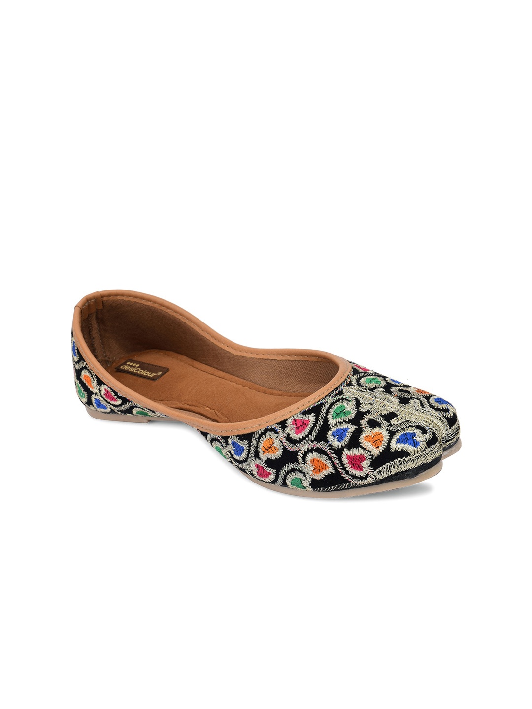 

DESI COLOUR Women Black Ethnic Mojaris Flats