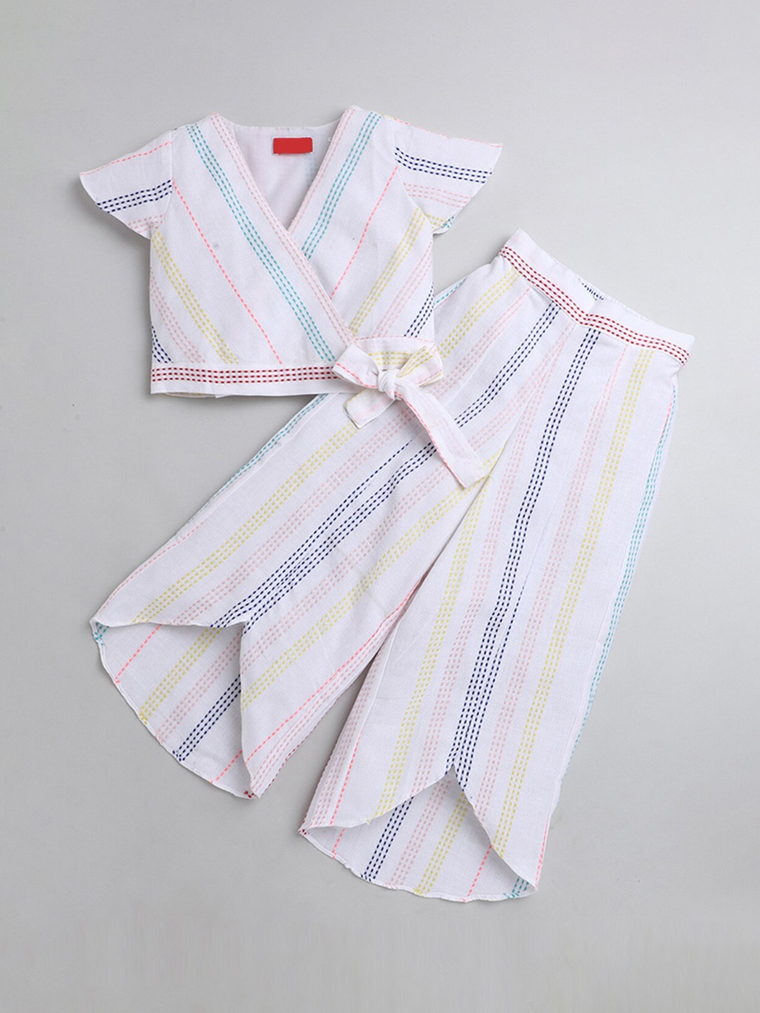 

Hopscotch Girls White Striped Cotton Blend Clothing Set