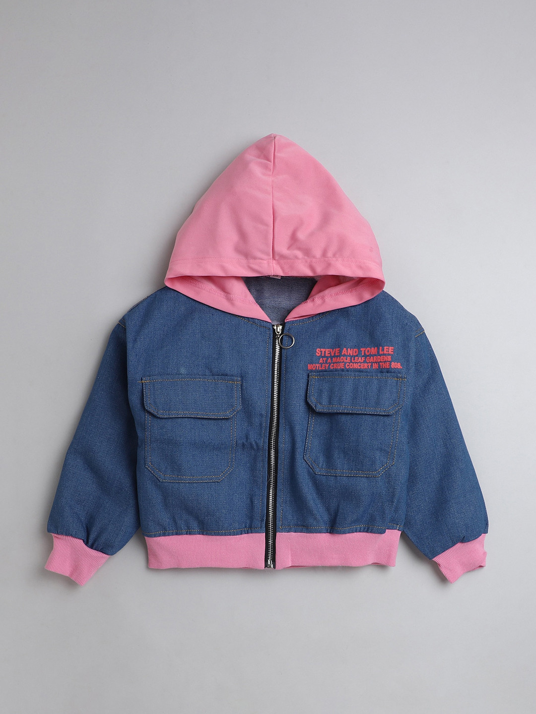 

Hopscotch Girls Pink Crop Denim Jacket with Embroidered