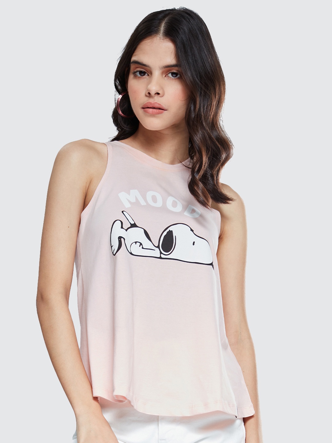 

The Souled Store Women Peach-Coloured & White Peanut Printed Cotton Tank Top