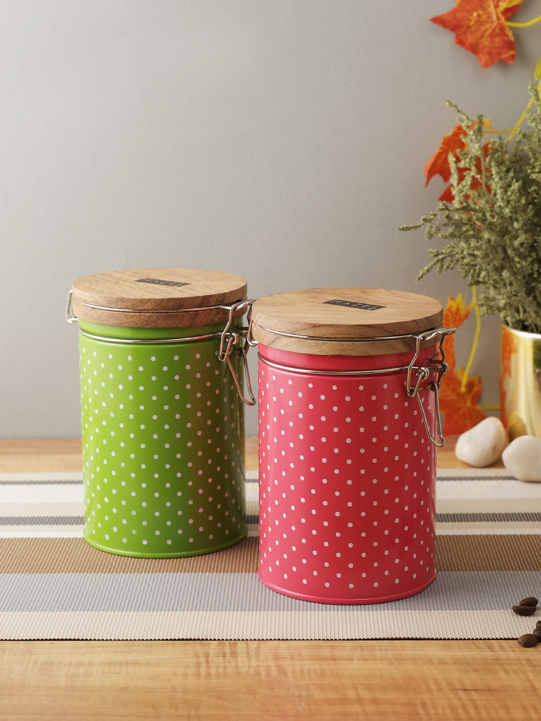 

HAZEL Set Of 2 Printed Storage Canisters, Green