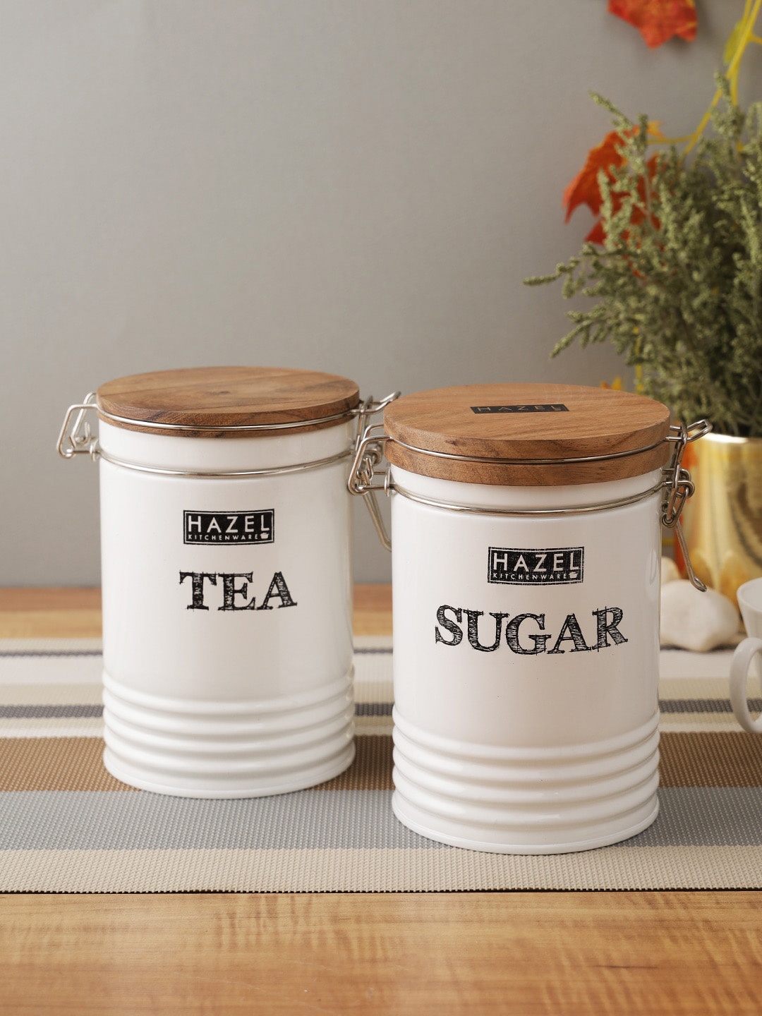 

HAZEL Set Of 2 White Tea & Sugar Printed Kitchen Storage Box