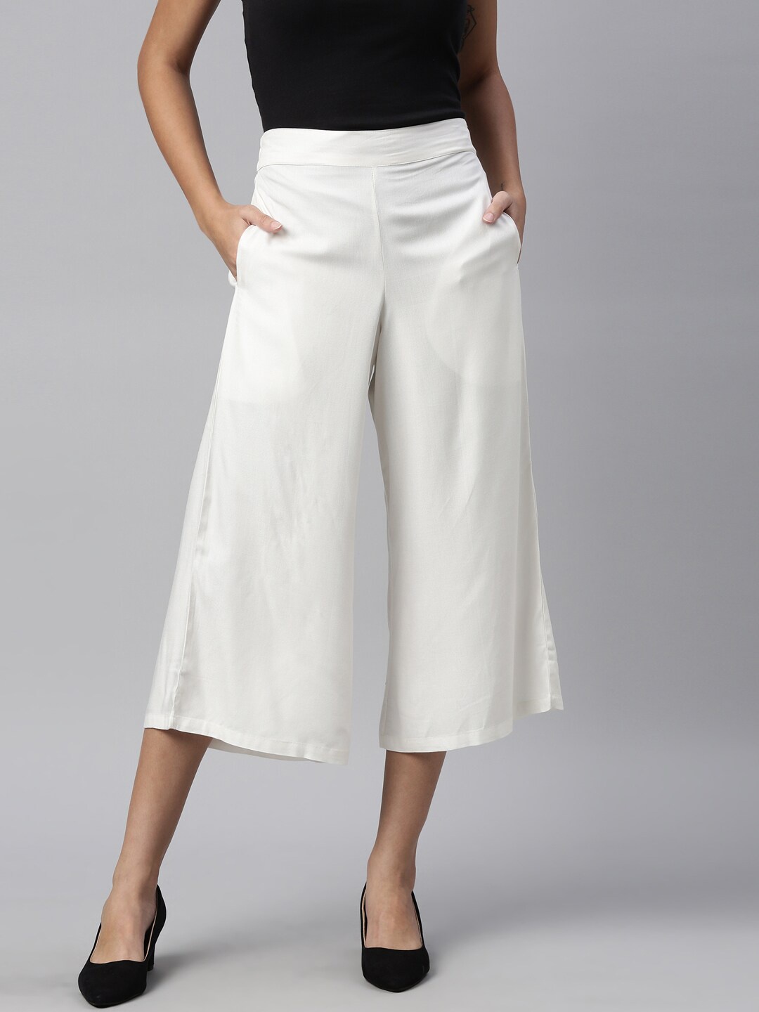 

LAYA Women Off White Flared Palazzos