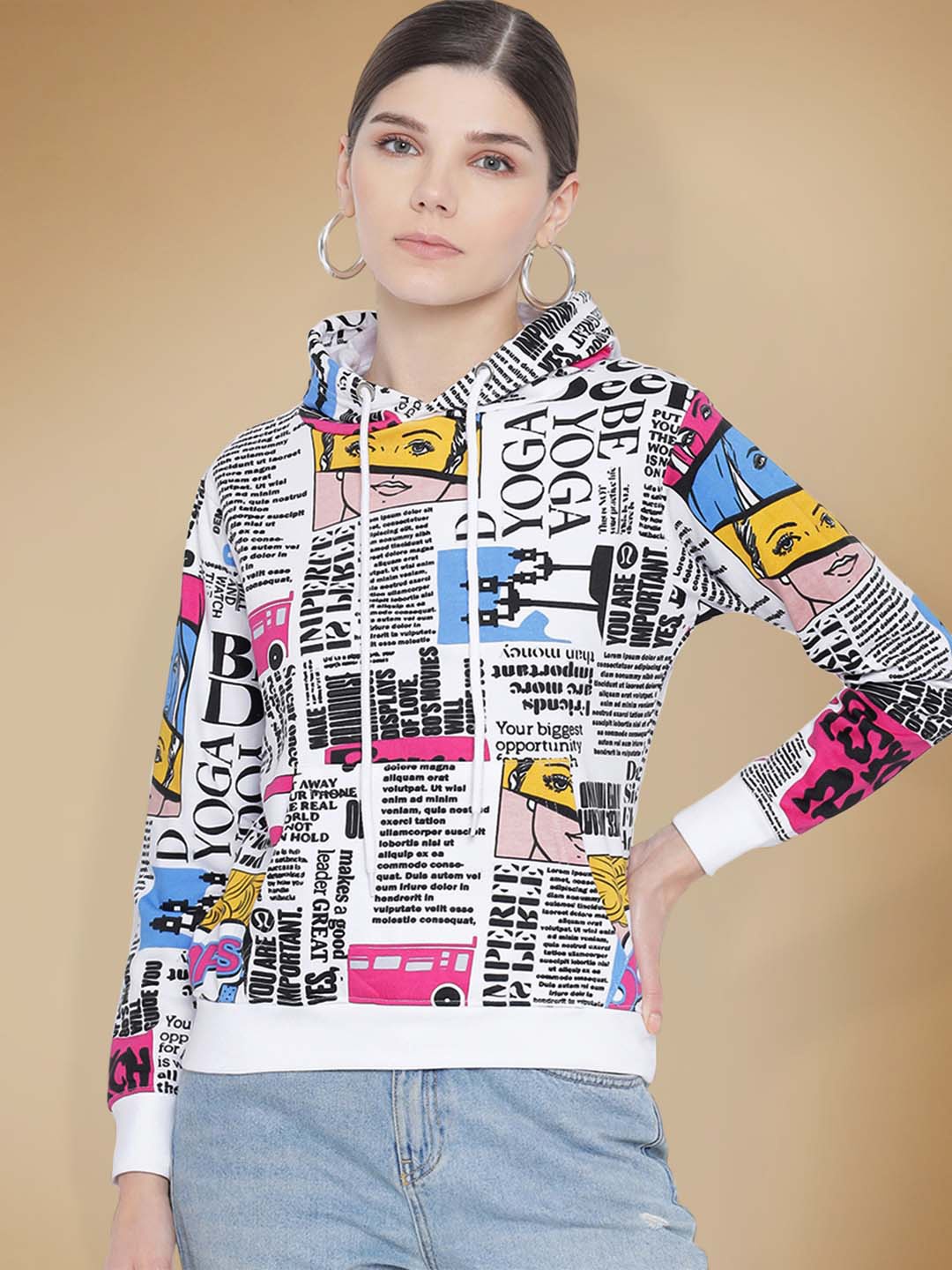 

The Dry State Women Multicoloured Printed Hooded Sweatshirt, Multi