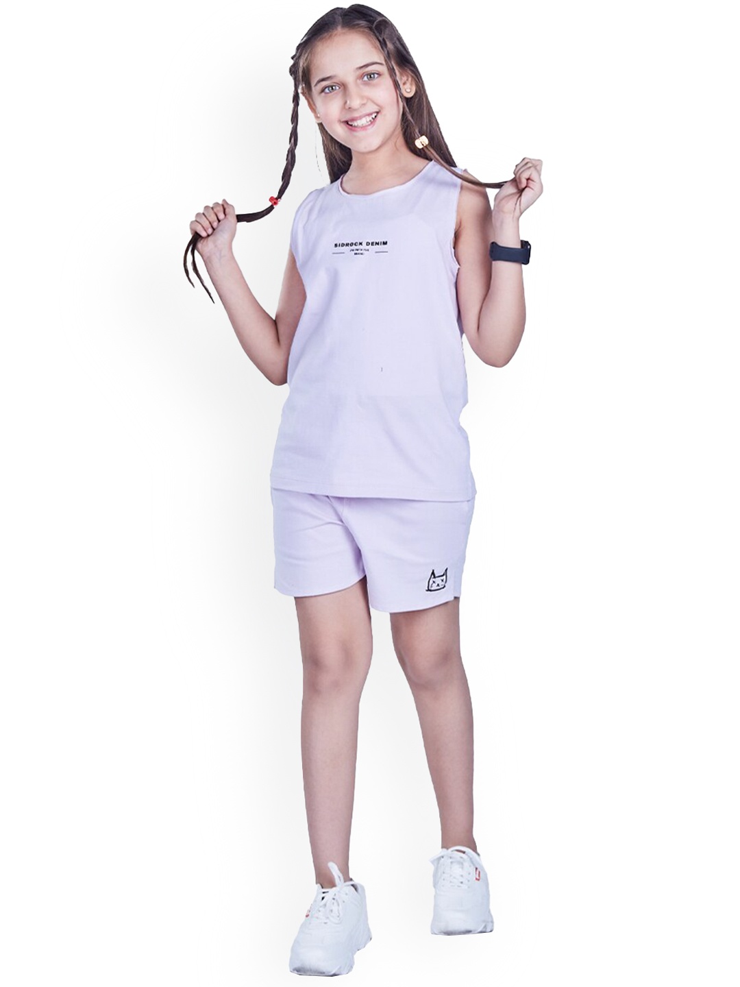 

SIDROCK Girls Purple Printed T-shirt with Shorts