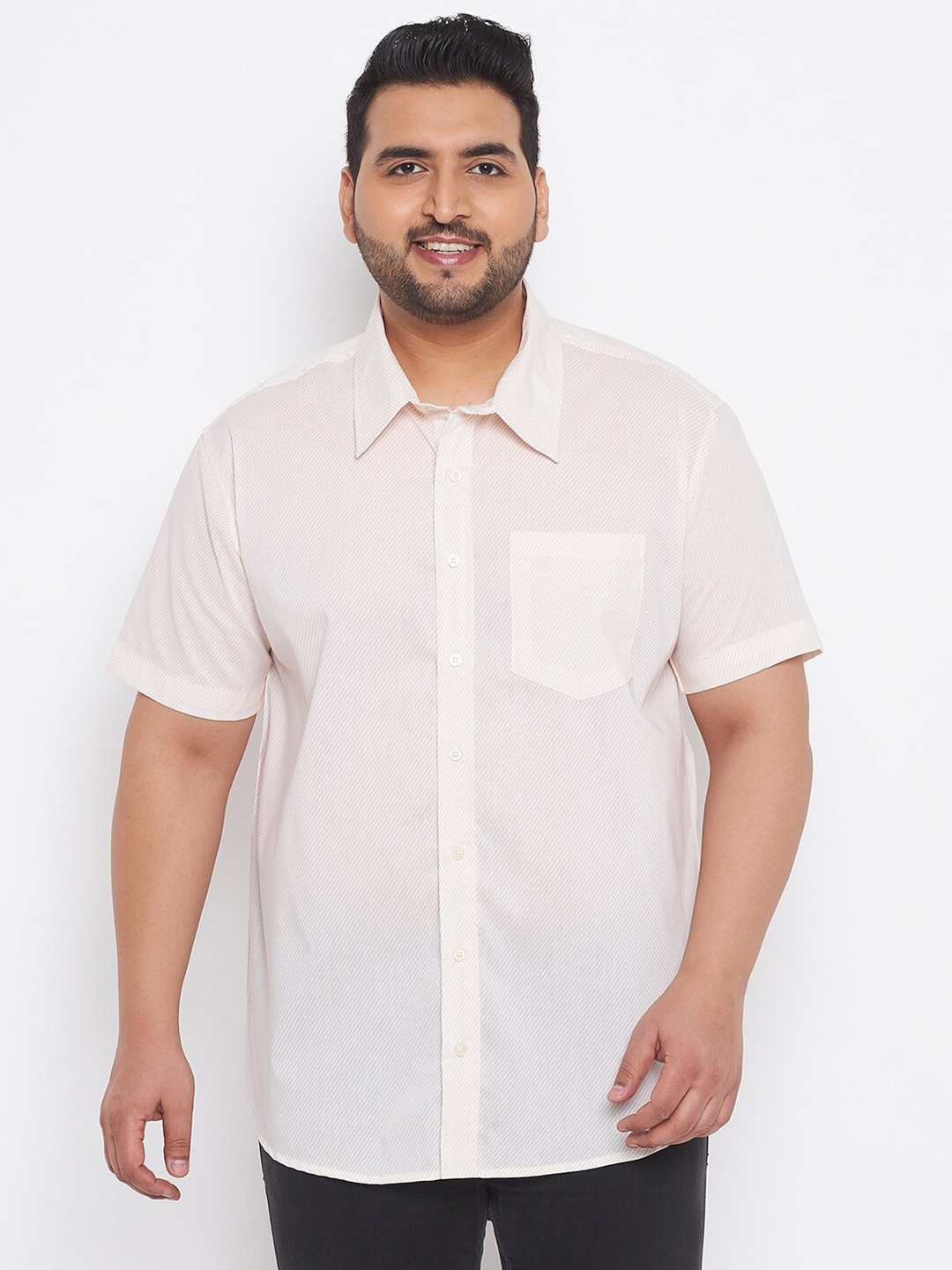 

bigbanana Men Plus Size Pink Classic Casual Cotton Shirt