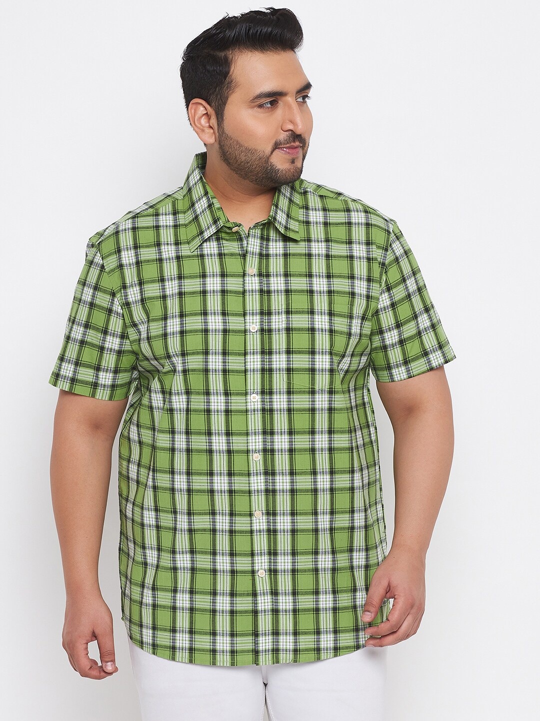 

bigbanana Plus Size Men Green Classic Checked Casual Shirt