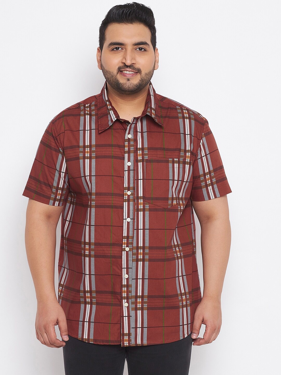 

bigbanana Men Plus Size Maroon Classic Checked Casual Shirt