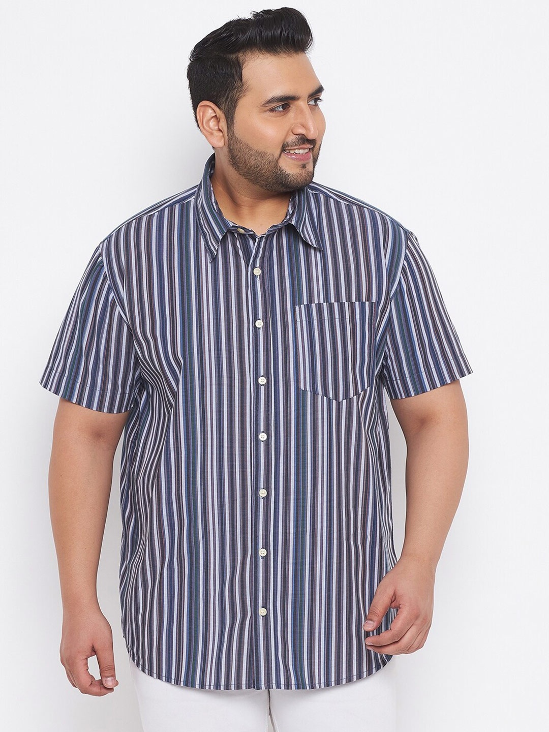 

bigbanana Men Plus Size Blue Classic Striped Pure Cotton Casual Shirt
