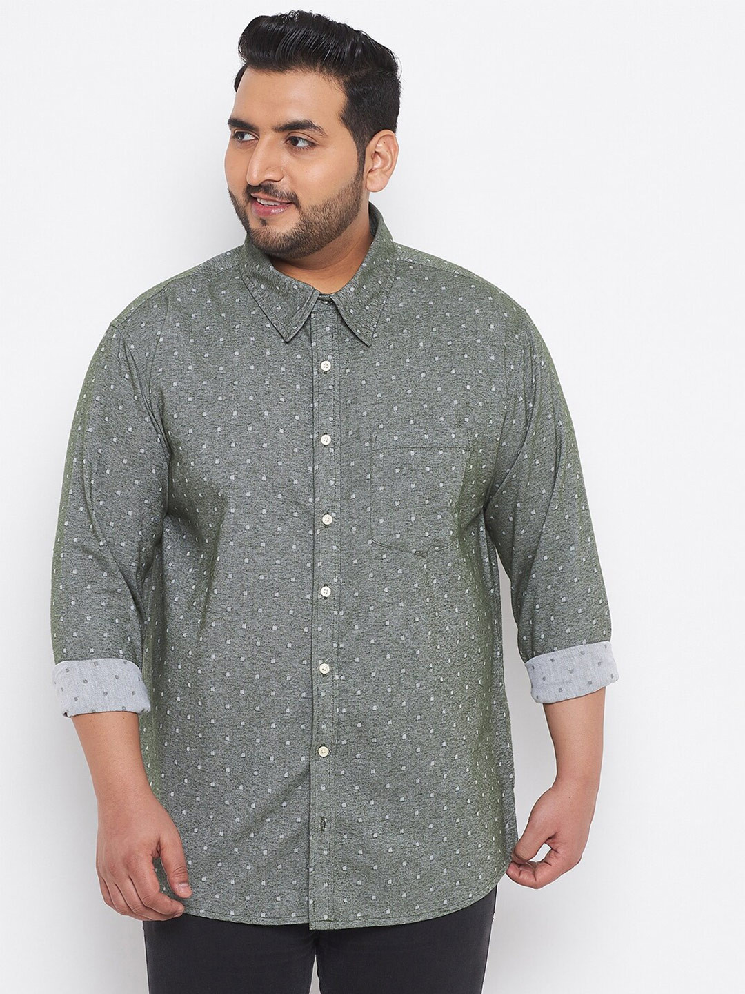 

bigbanana Men Grey Self Design Cotton Classic Casual Shirt