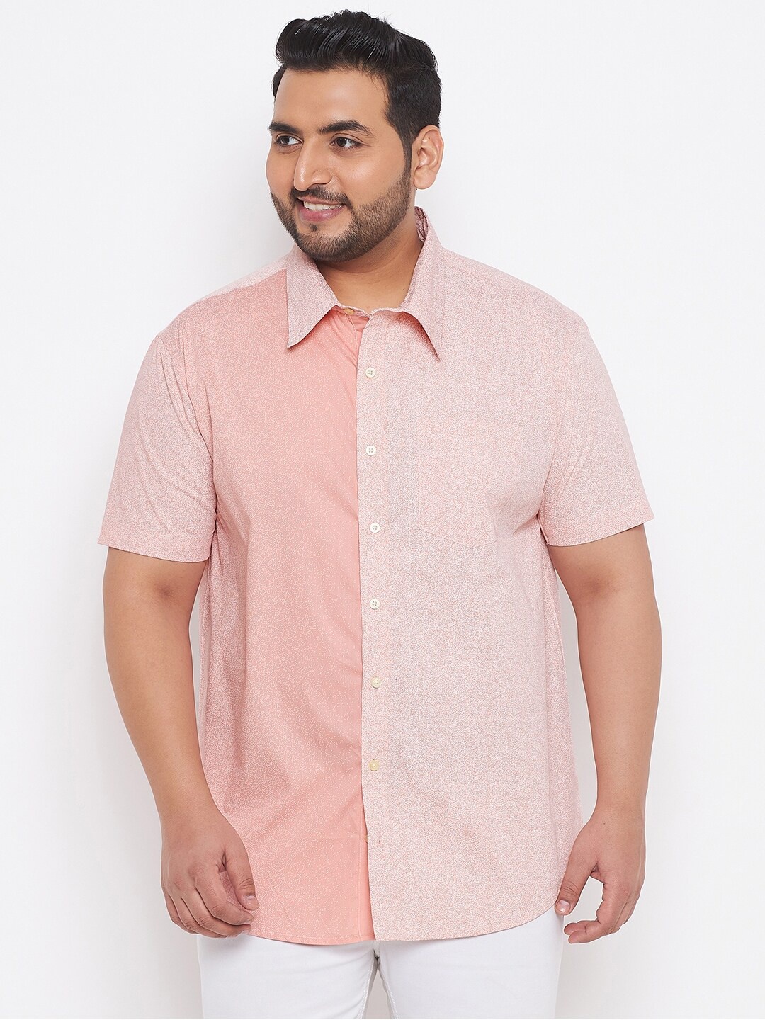 

bigbanana Men Plus Size Pink Classic Printed Casual Shirt