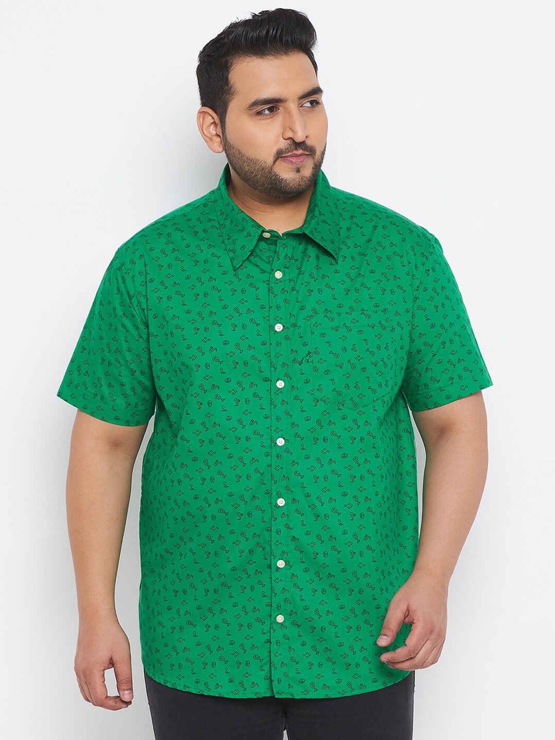 

bigbanana Men Plus Size Green Classic Printed Casual Shirt