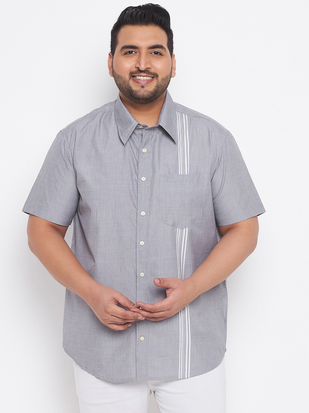 

bigbanana Plus Size Men Grey Classic Cotton Casual Shirt