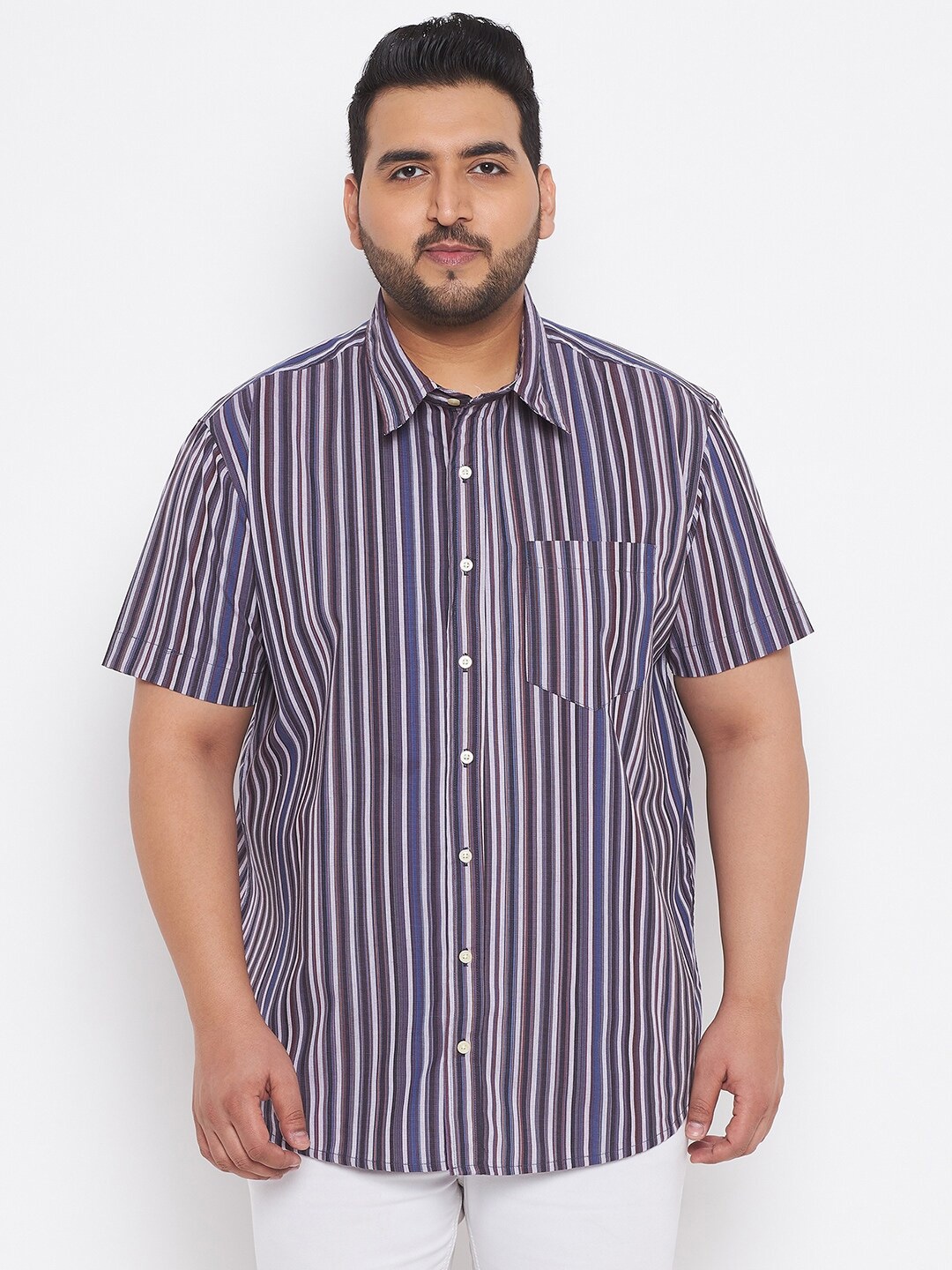 

bigbanana Men Plus Size Blue & Grey Classic Striped Pure Cotton Casual Shirt