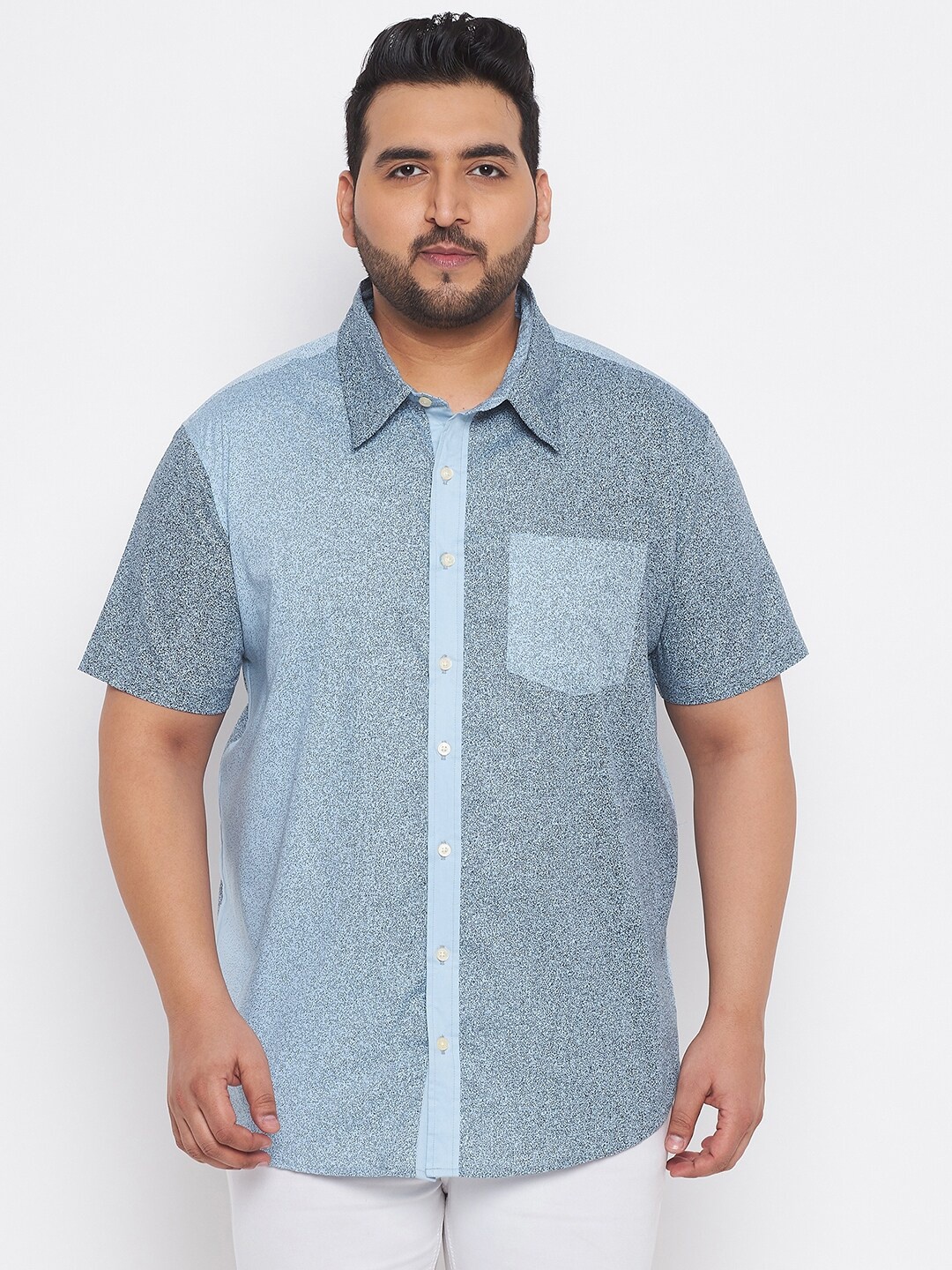 

bigbanana Men Plus Size Blue Classic Printed Pure Cotton Casual Shirt