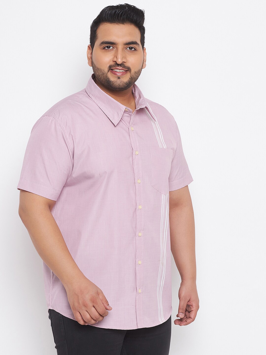 

bigbanana Men Plus Size Pink Solid Classic Opaque Casual Shirt