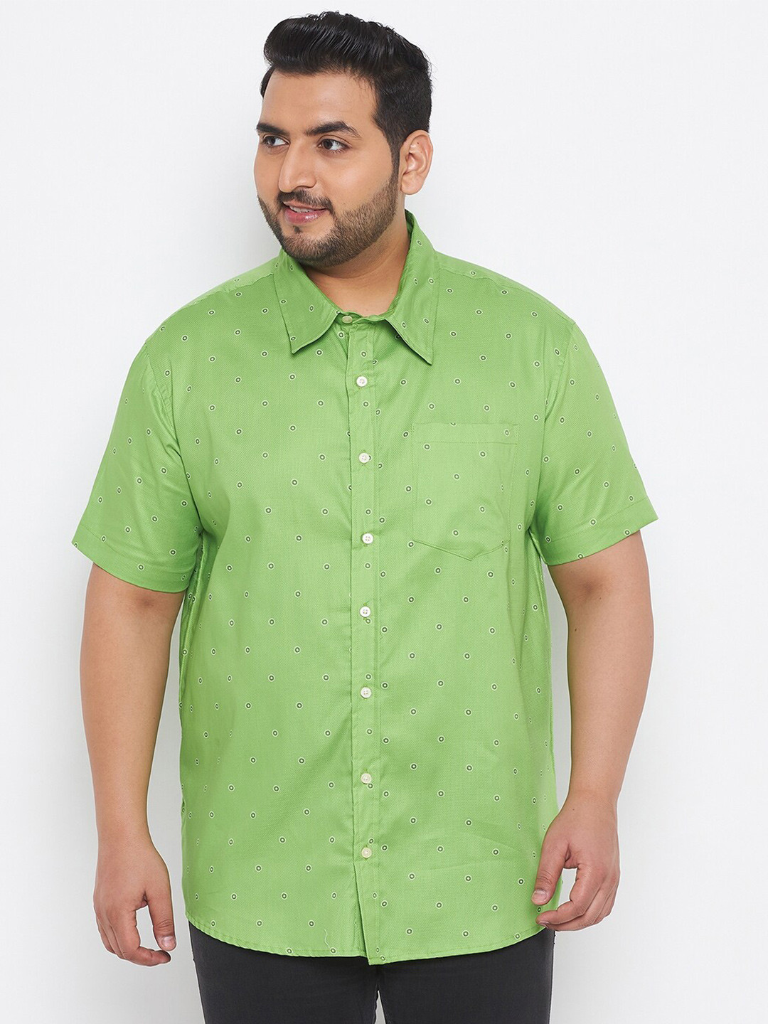 

bigbanana Men Plus Size Green Classic Printed Pure Cotton Casual Shirt