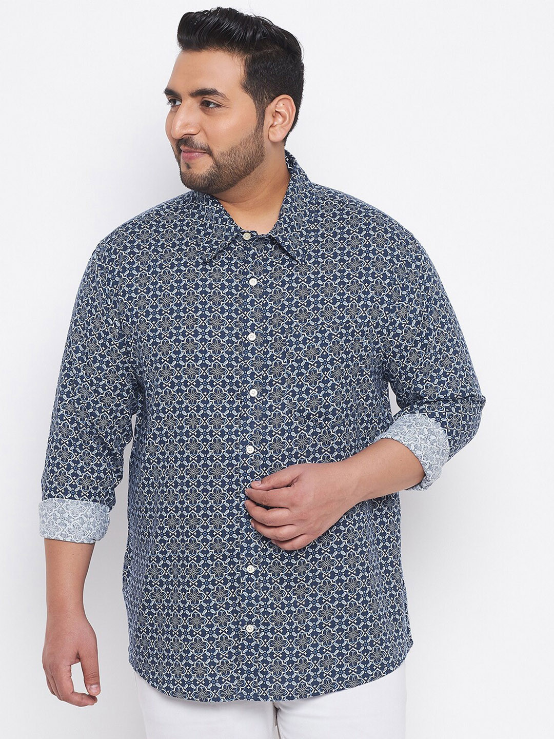 

bigbanana Men Plus Size Blue Classic Regular Fit Printed Cotton Casual Shirt