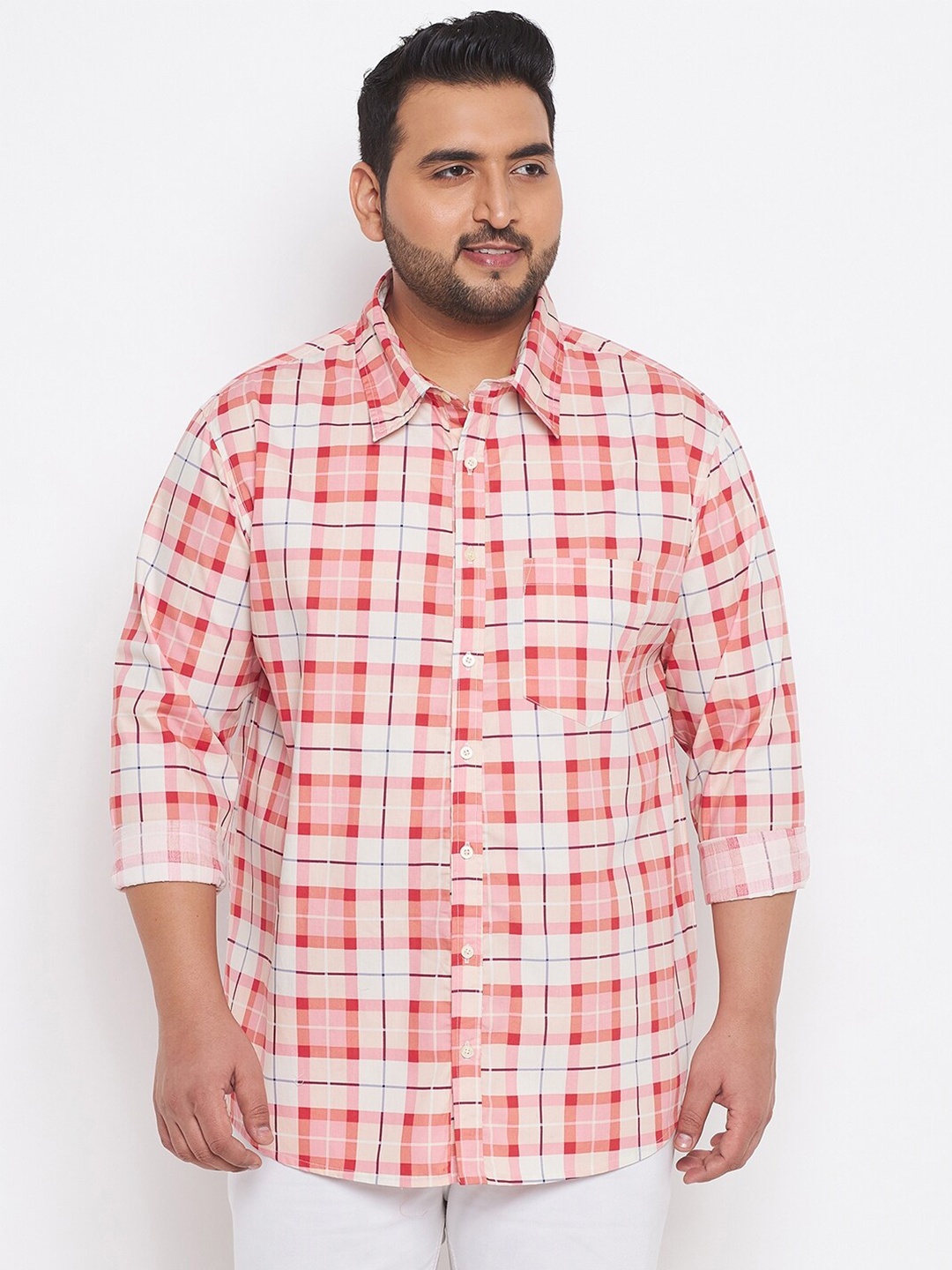 

bigbanana Men Plus Size Pink Checked Casual Shirt