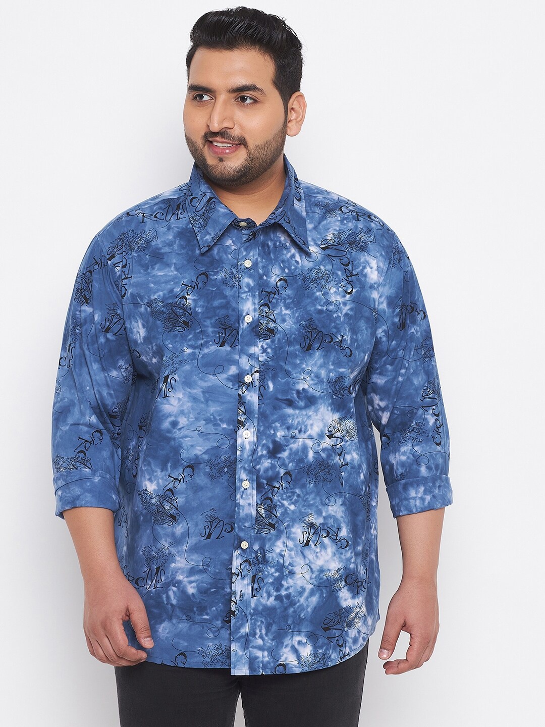 

bigbanana Plus Size Men Blue Classic Printed Casual Shirt