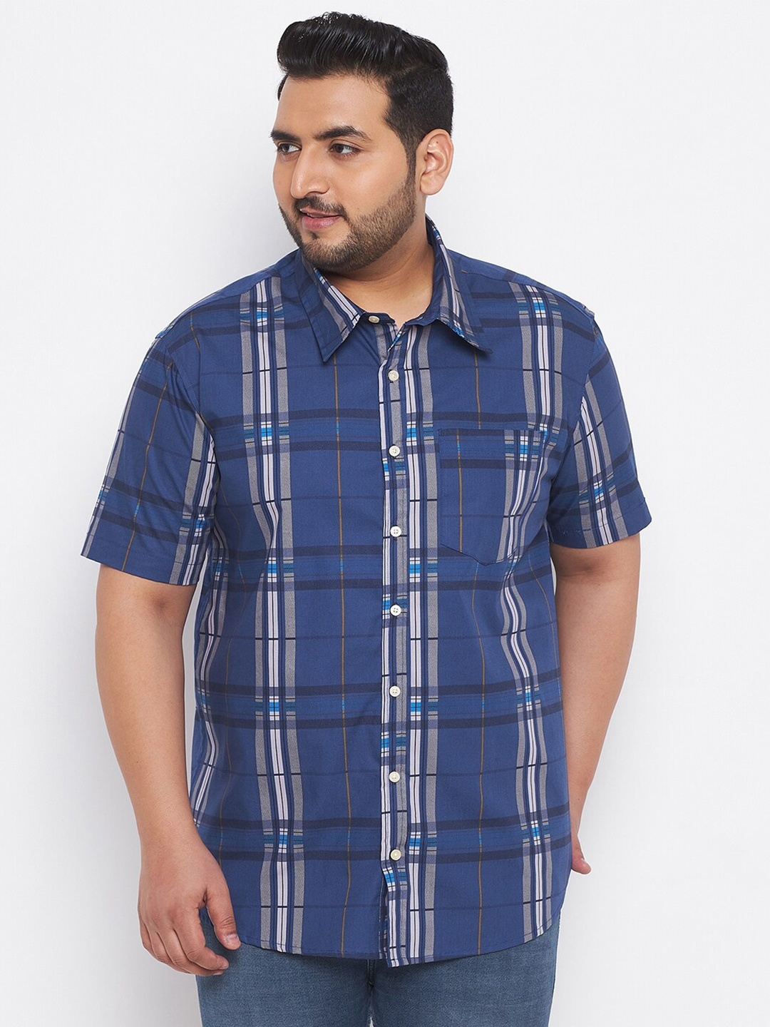 

bigbanana Men Plus Size Blue & Beige Classic Checked Casual Shirt