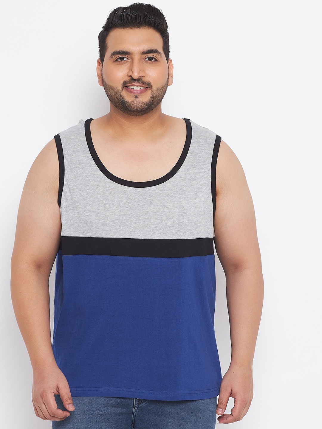 

bigbanana Men Plus Size Blue & Grey Printed Pure Cotton Innerwear Vests