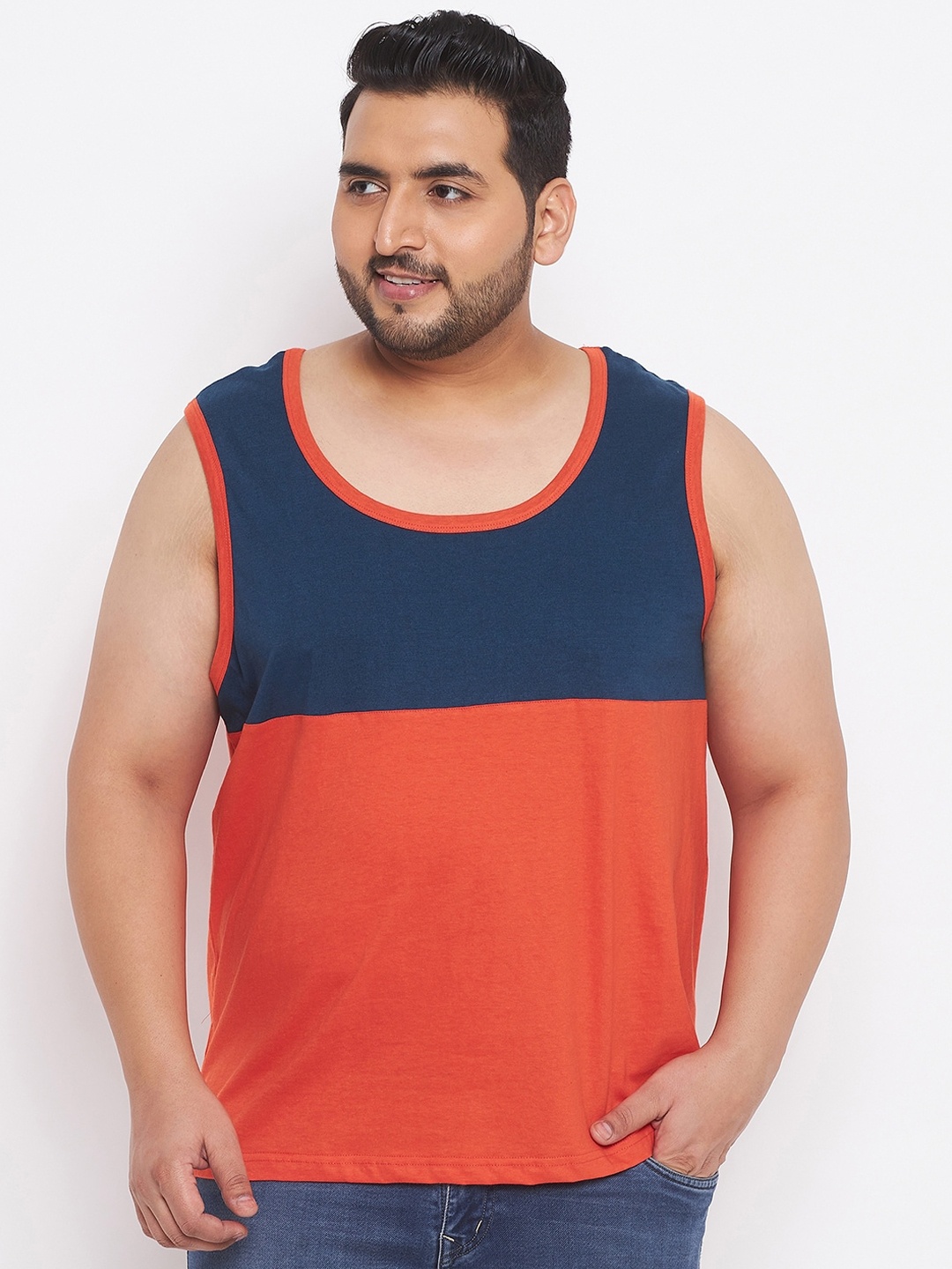 

bigbanana Men Plus Size Orange & Blue Printed Pure Cotton Innerwear Vests